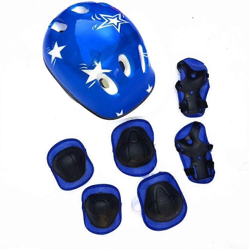 7 in 1 Adjustable Kids' Safety Kit Helmet With Knee Elbow Wrist Pads Blue For Biking And Roller Skating Size Adjustable