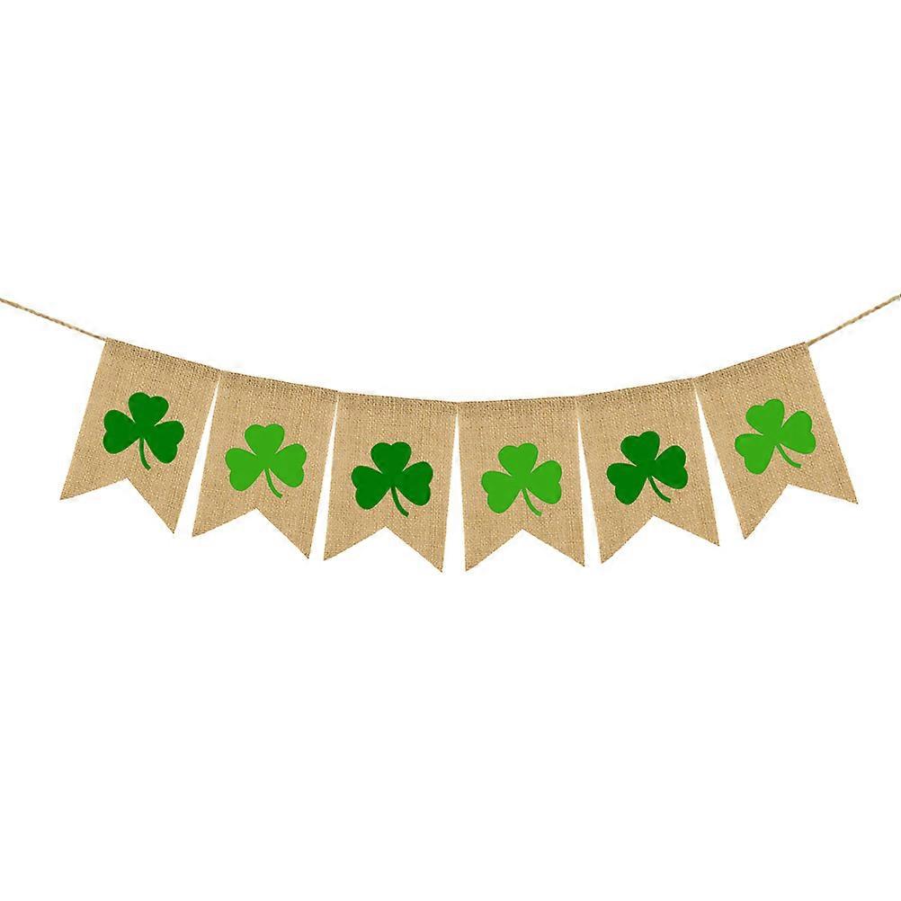 Clover Flag Banner St Patrick's Day Party Decoration Linen Bunting Green Swallowtail Shape Photo Backdrop Indoor Outdoor 1Set