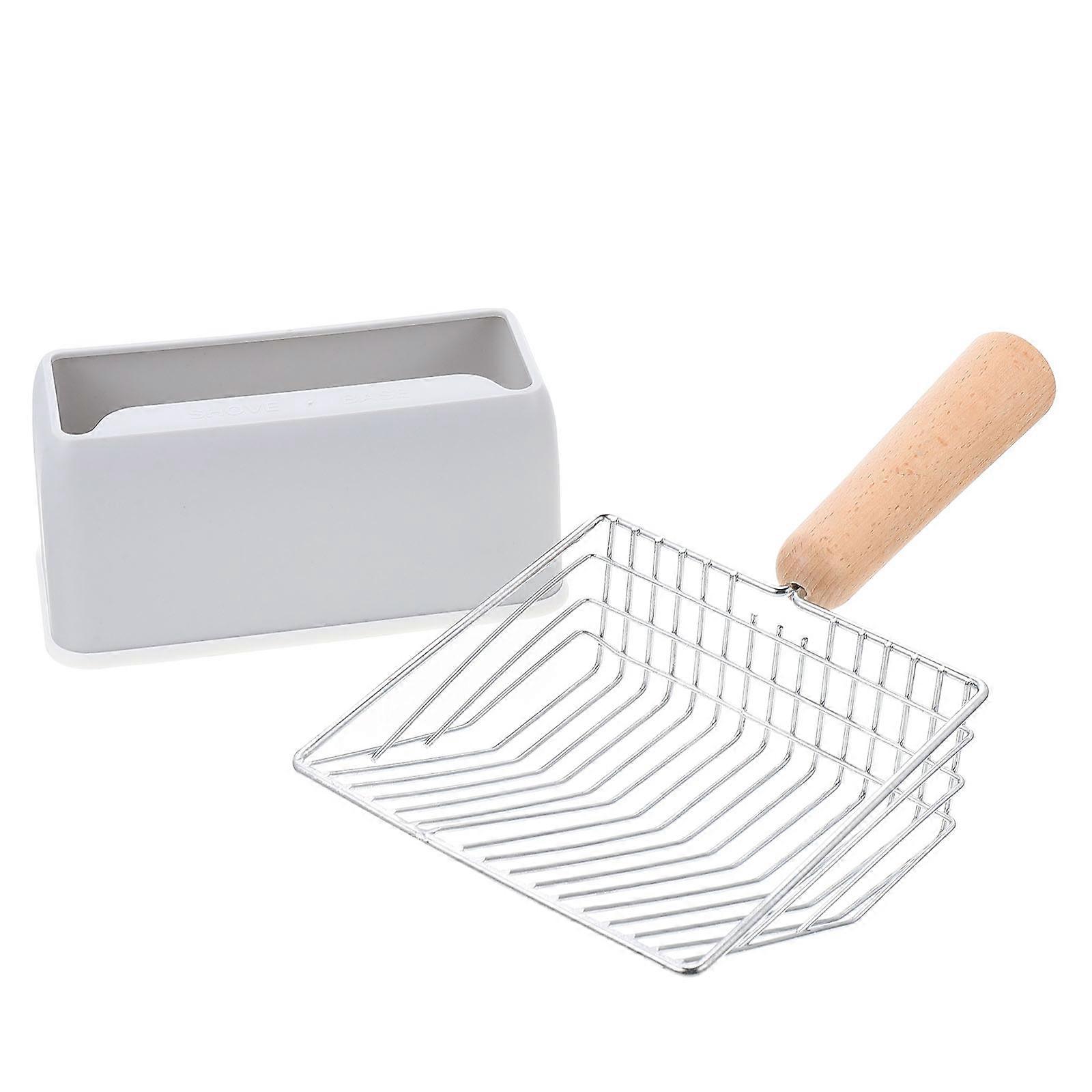 Metal Cat Litter Scoop Holder Wooden Handle Indoor Use Compact Design 5 Sets of Litter Cleaning Tools