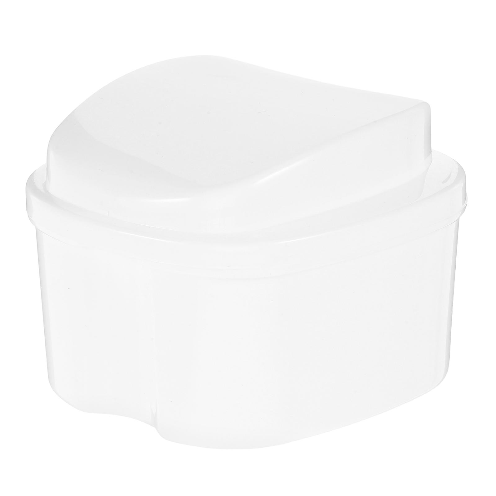 Denture Storage Box with Strainer for Storage 2Pcs White False Teeth Case