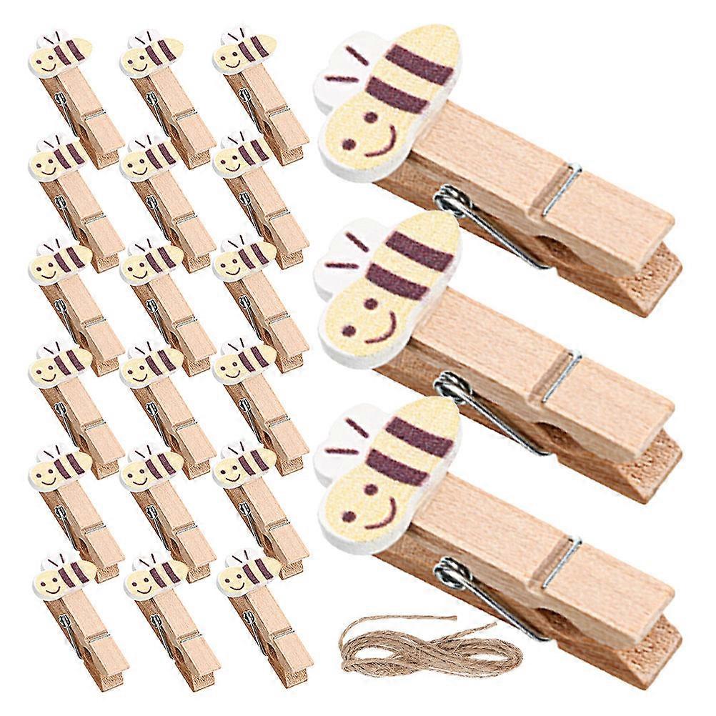Mini Bee Style Wooden Clothespins for Crafting 50Pcs with Twine