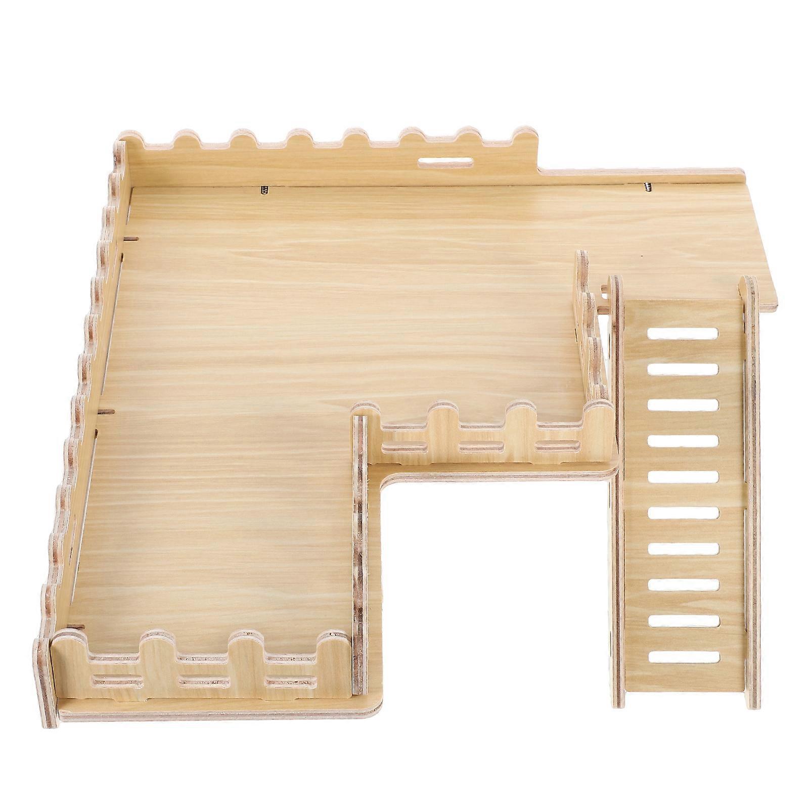 Wooden Hamster Platform Cage Accessory for Exploration with Ladder 3Pcs