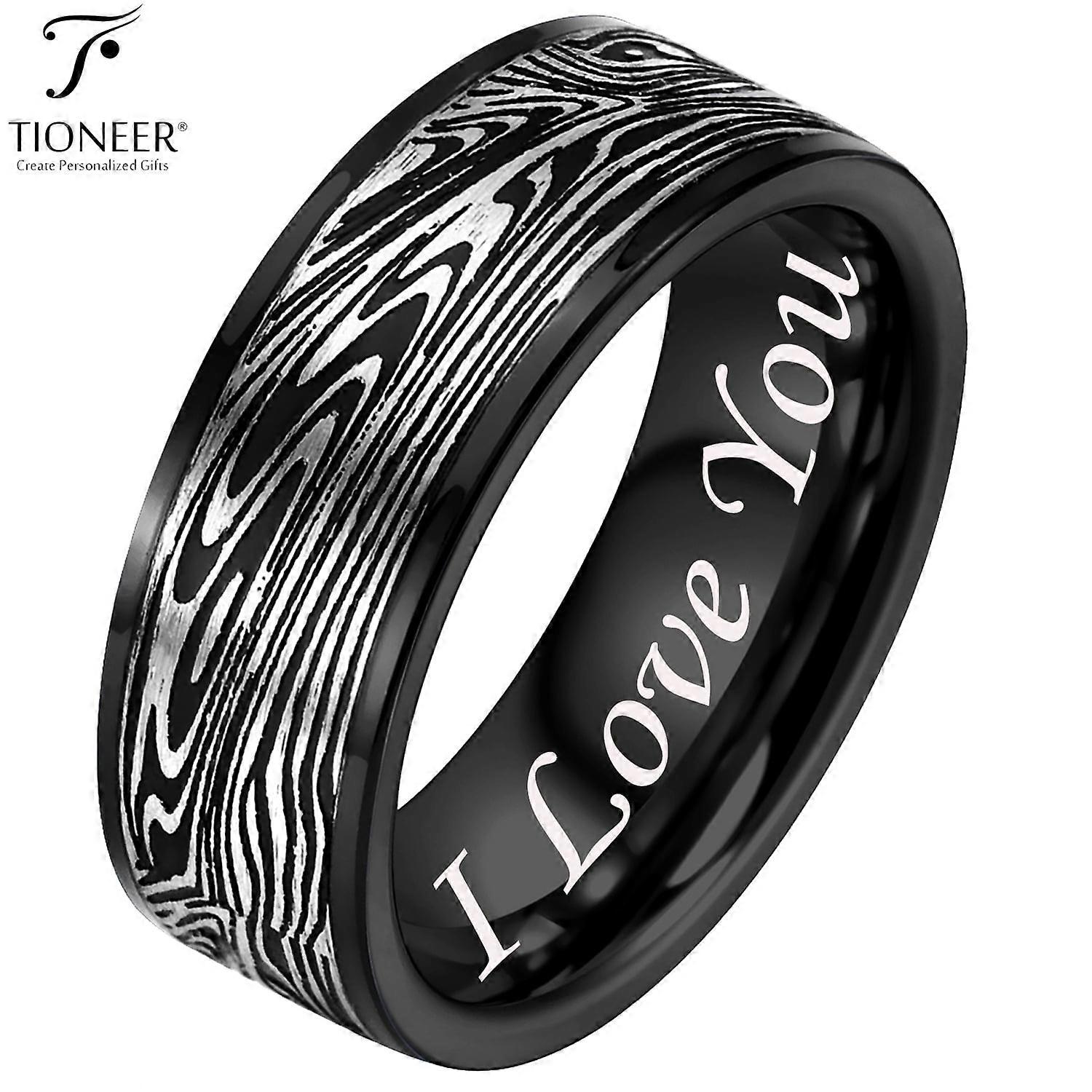 Tungsten Carbide Band w/ Flowing River Damascus Design 8mm Ring in Black or Blue