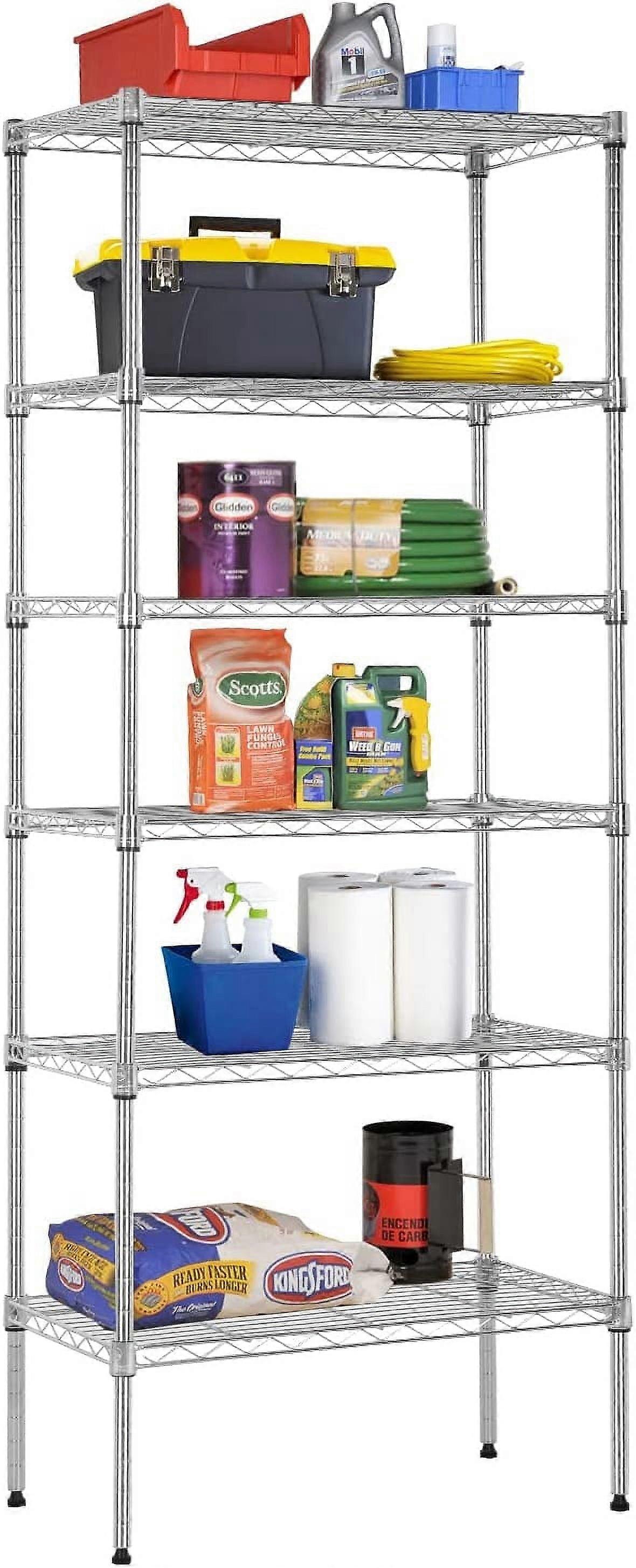 FDW 6-Tier Adjustable Wire Shelving,with One 6-Tier Shelf or Two 3-Tier Shelf(Chrome, 13" D x 23" W x 59" H)