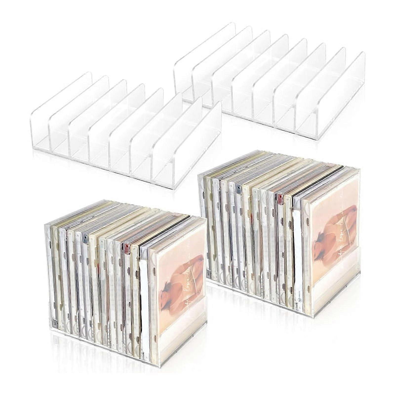 4 Pcs Clear Acrylic CD Holder with Tackable DVD Display Rack Storage Organizer Stand Tray Holds