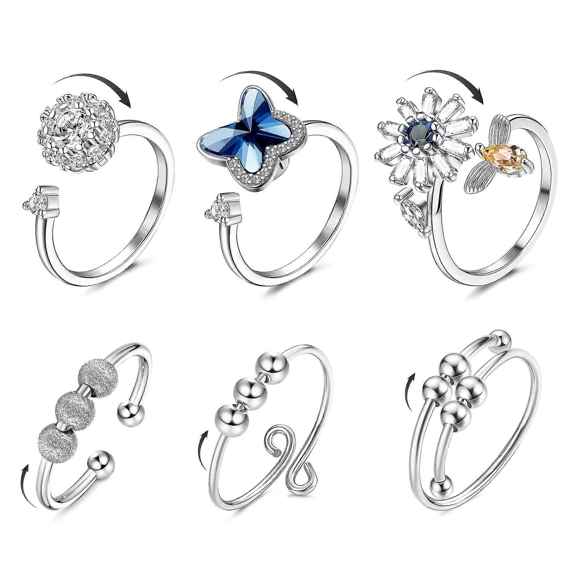 6 Anxiety Ring Women's Adjustable Split Ring Set Rotating Ring Ring Suitable For Anxiety