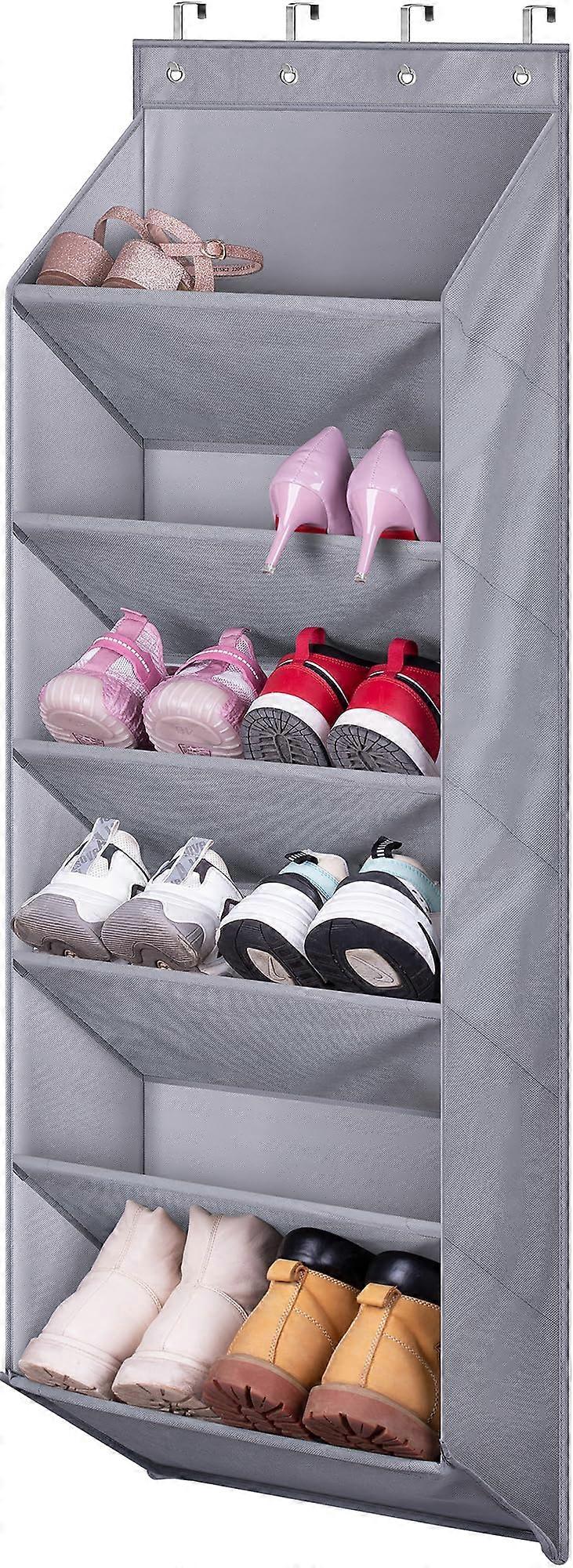 Door Shoe Rack Over The Door Organizer With Deep Pockets Holds 12 Pairs Grey Finish For Narrow Closet And Dorm