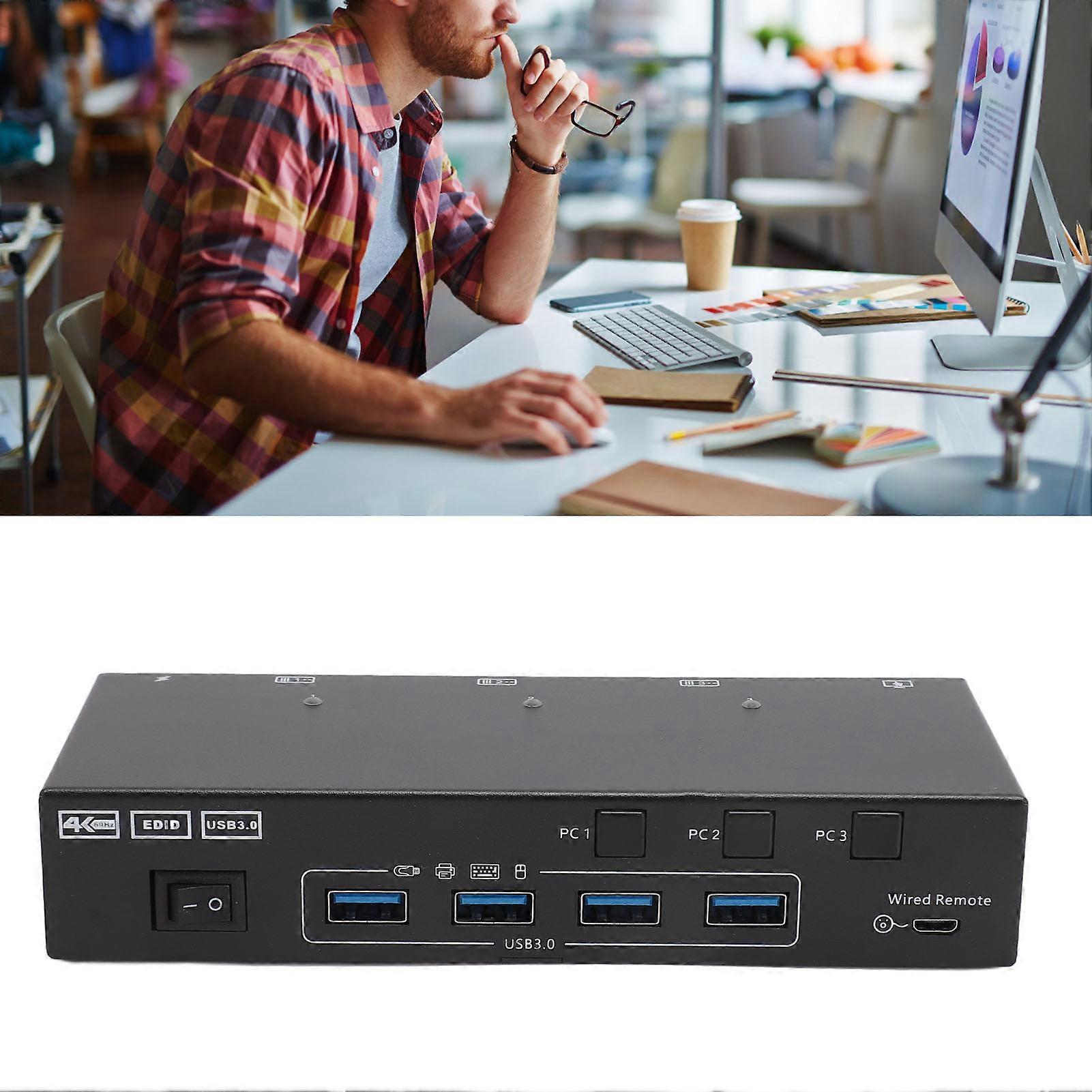 USB3.0 HD Multimedia Interface KVM Switch 2 Monitors 3 Computers 4K At 60Hz HD Multimedia Interface Switcher 100‑240V US Plug 