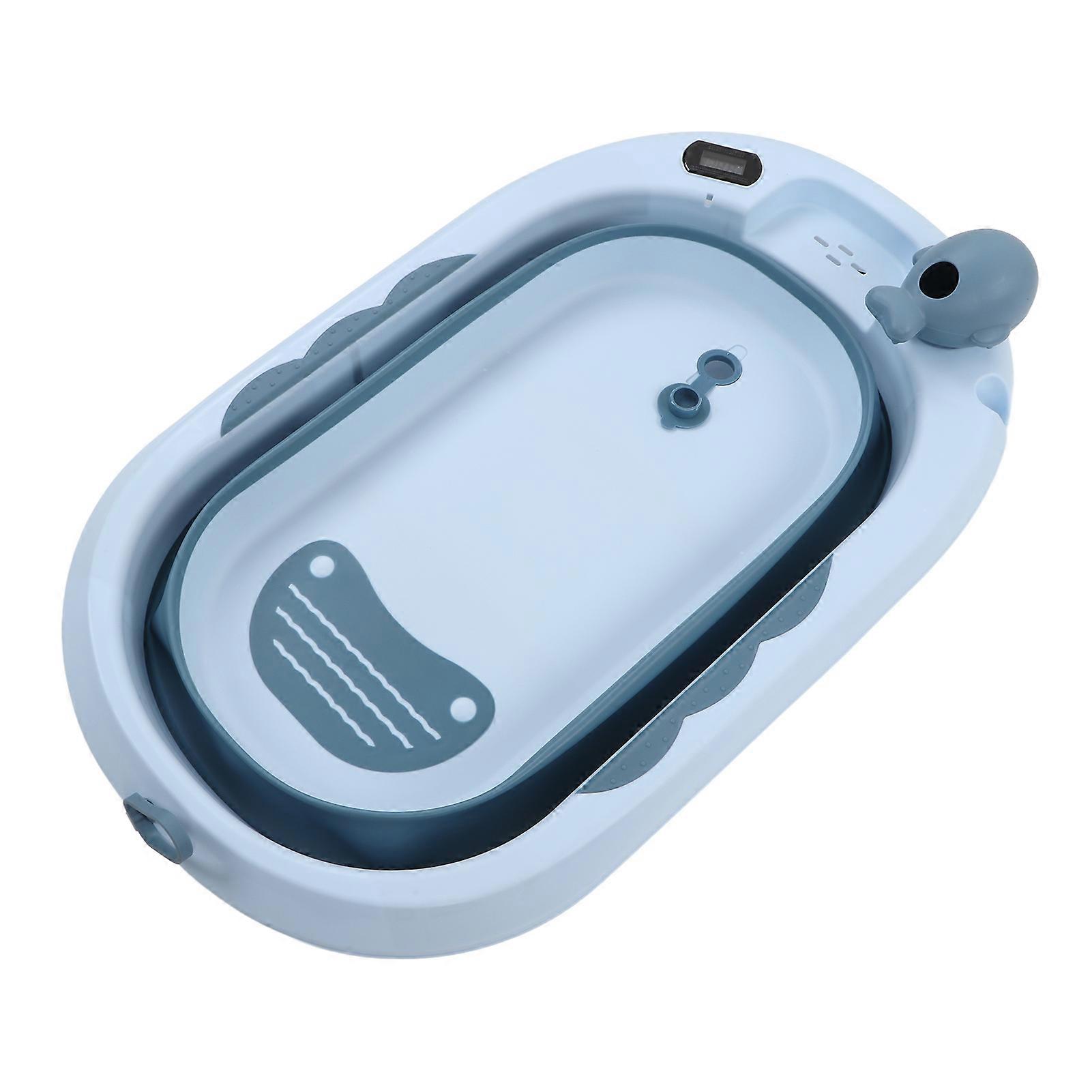 Baby Temperature Sensing Bathtub Foldable Thicked Sitting Lying Bath Bucket with Drain Hole L Light Blue 