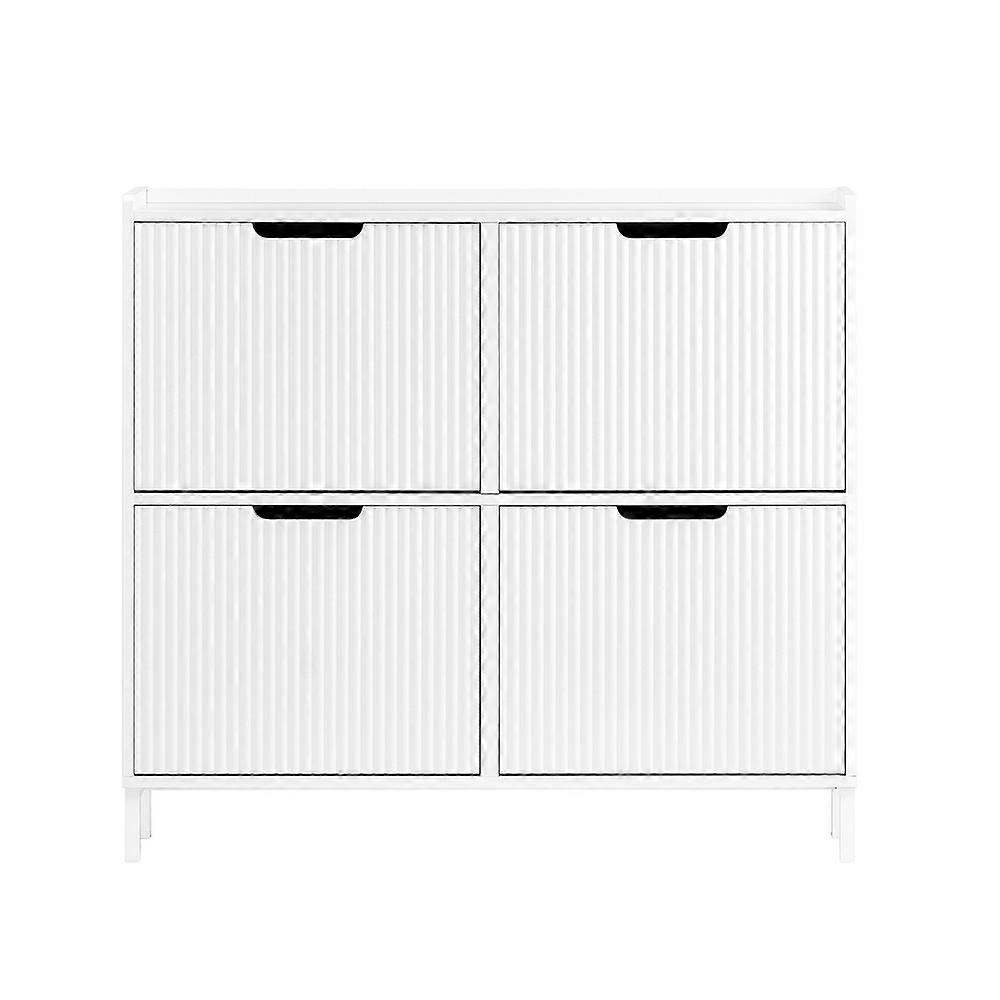 Narrow Shoe Rack with 4 Flip Drawers Slim Wooden Shoe Storage Cupboard for Hallway Entrance Foyer or