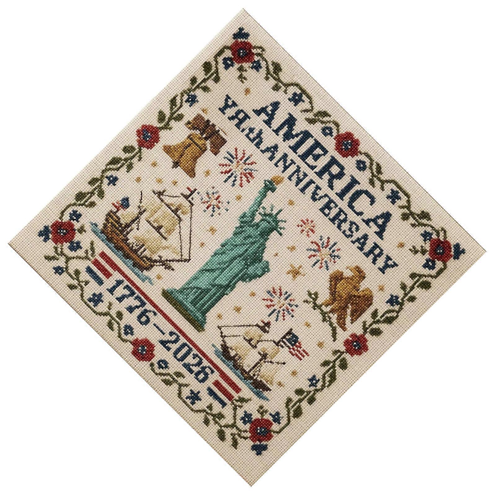 US 250th Anniversary Crossing Stitching Kit Patriotic Crossing Stitching Commemorative Embroidery for Beginners Stamped Multicolor