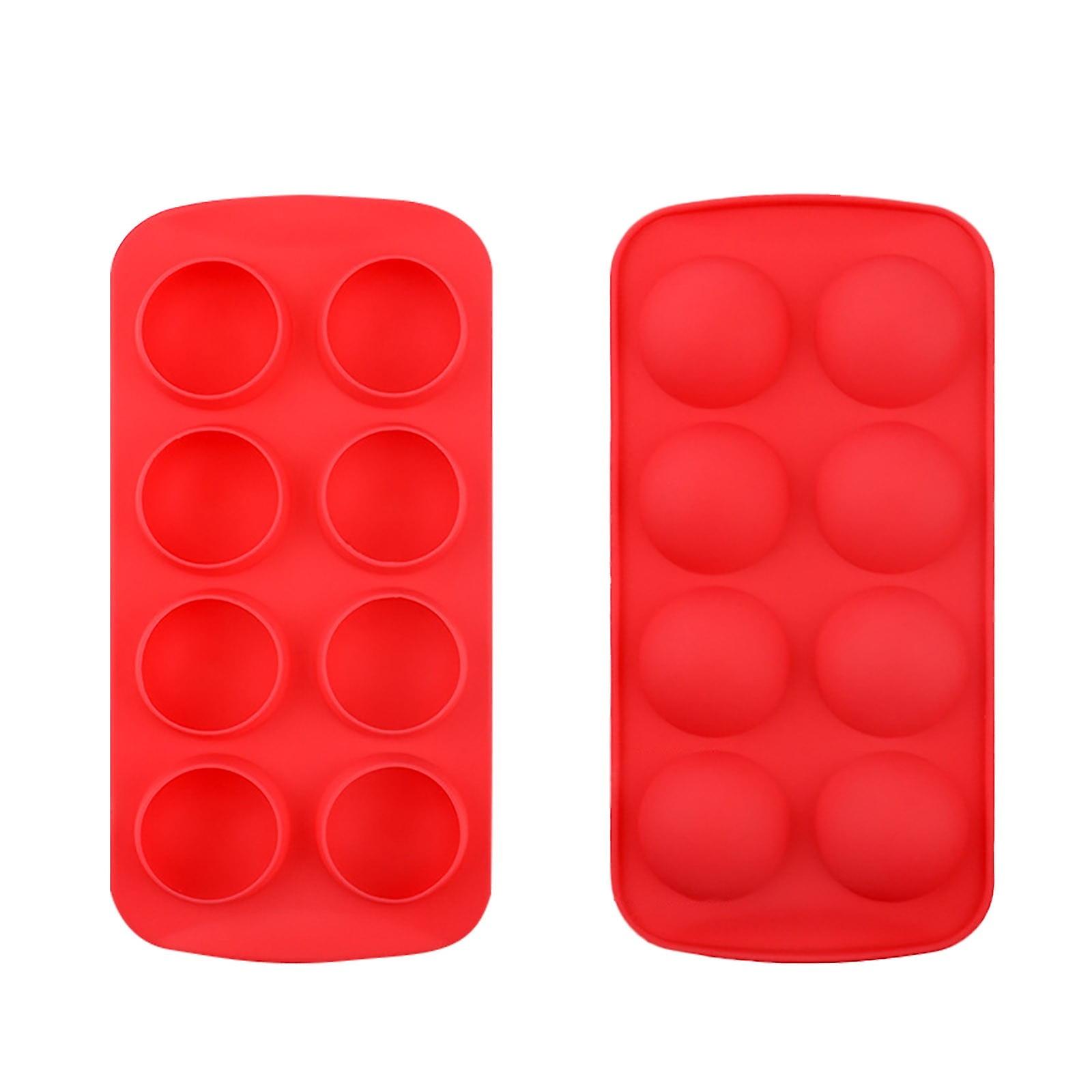 Round Ice Tray (Red) - Easy Release Silicone, 8 Cube Trays with Covers, Stackable for Freezer, Compatible with Cocktail Prep