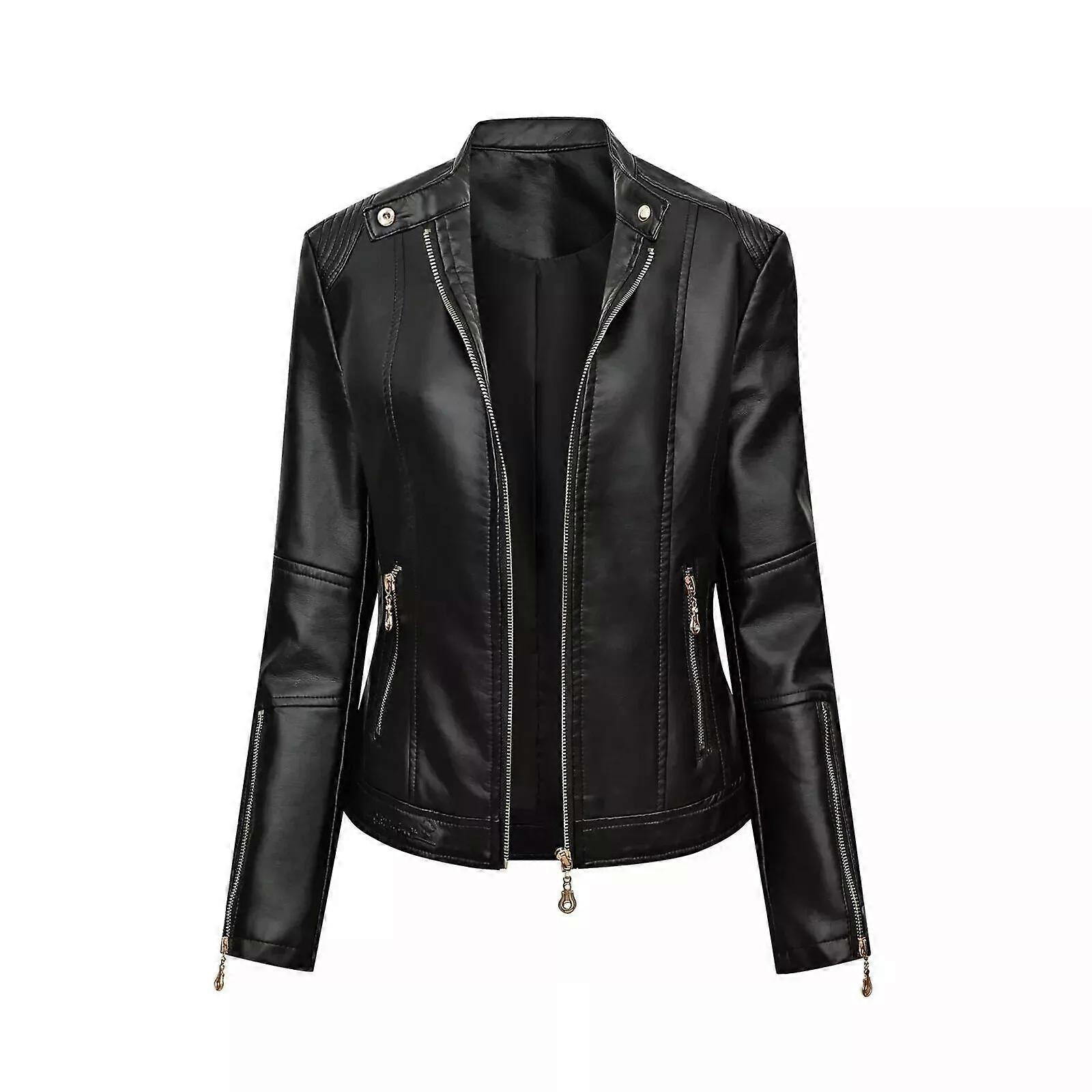 Pæn håndlavet sort motorcykeljakke i ægte lammeskind til dame