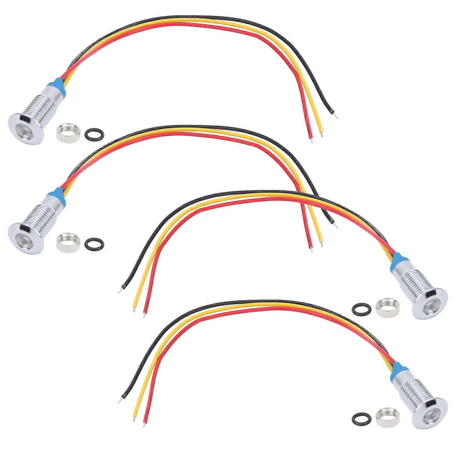 4 Sets PreWired Round LEDs Waterproof 2Color Signal Light Common Anode 8mm 36V(Red and Yellow )