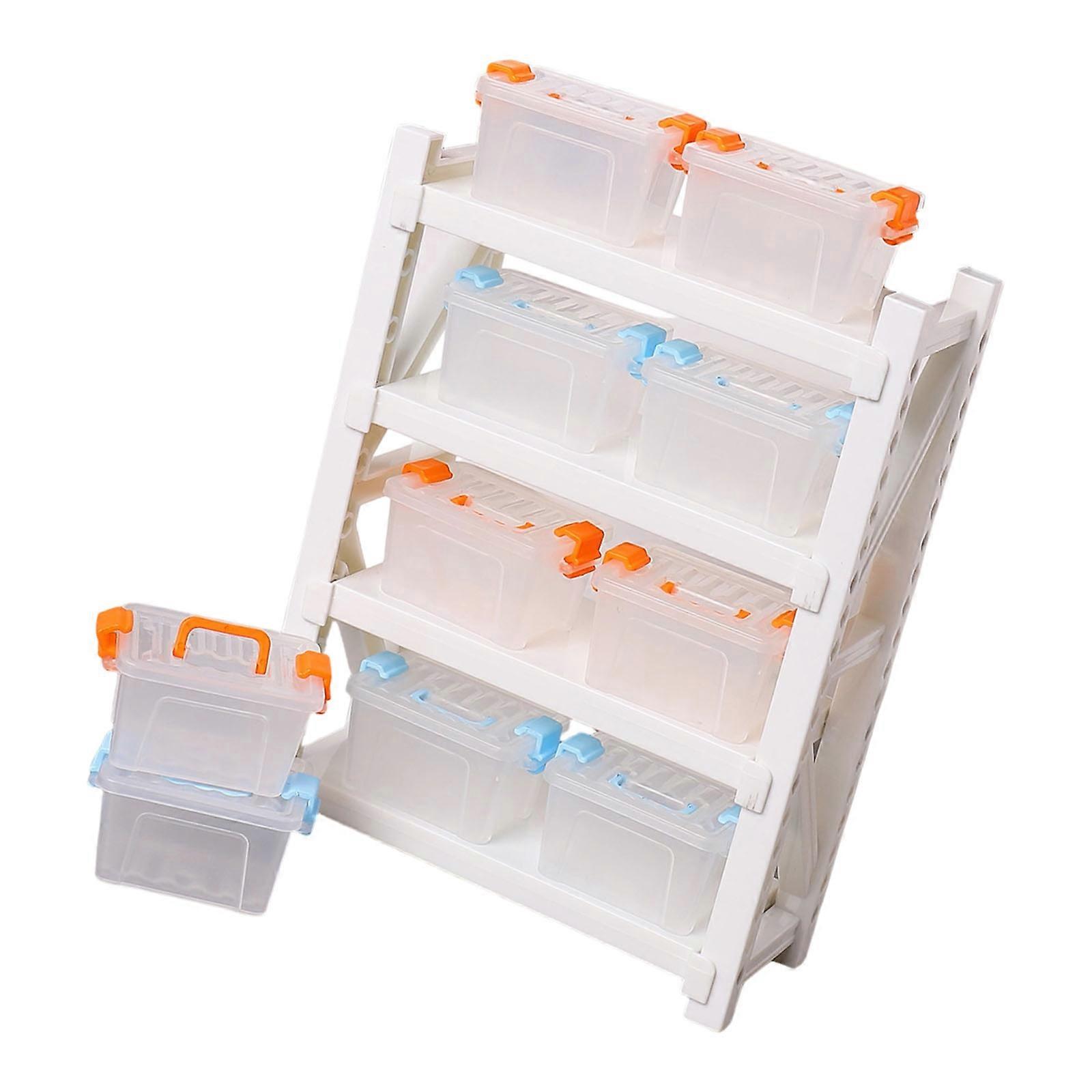Scene Display Miniature Organizer Shelf With Stackable Layer and Box for Kids Imagination Game Doll House Accessories  White
