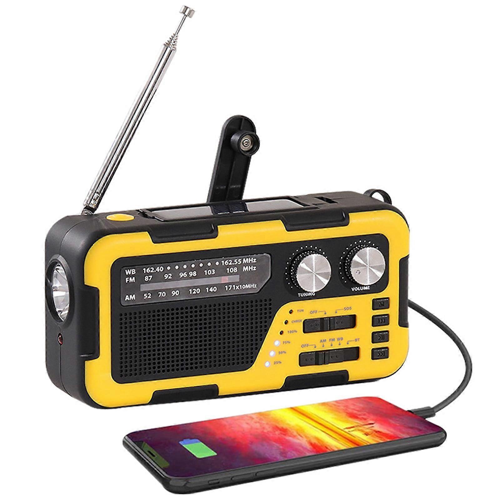 ZKCCNUK Multi-functional Hand-cranked Radio, Solar Charging, Bluetooth Speaker, Flashlight, Power Bank, compatible with Outdoor Emergency