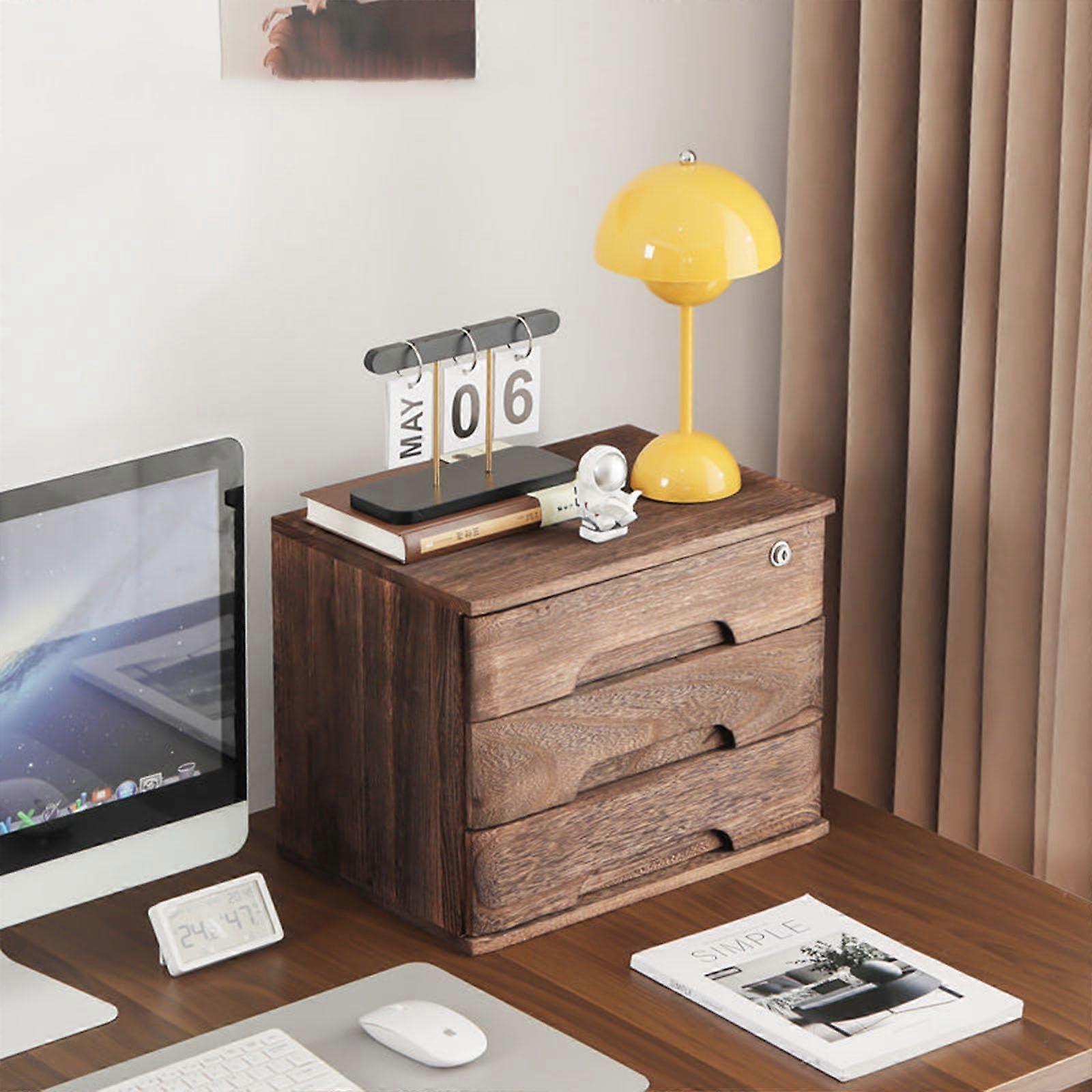 Solid Wood Desktop File Cabinet with Lock – 3 Drawer Organizer for Office and Home Storage