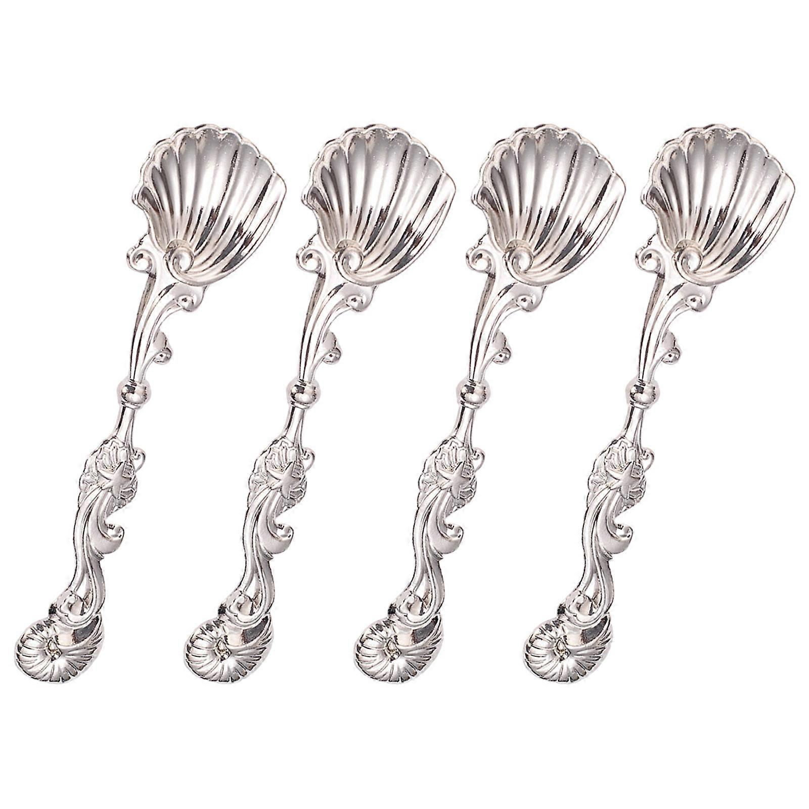 4Pcs Kitchen Utensils for Coffee Dessert Cake Stirring Crafted in Durability Alloy Component  Silver