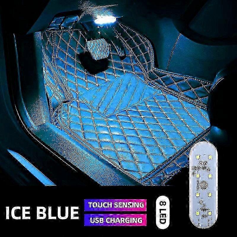 1pcs Touch Sensor LED 8 LED Ambient Light Car Interior Roof Reading Lamp Wireless USB Rechargeable Atmosphere Light