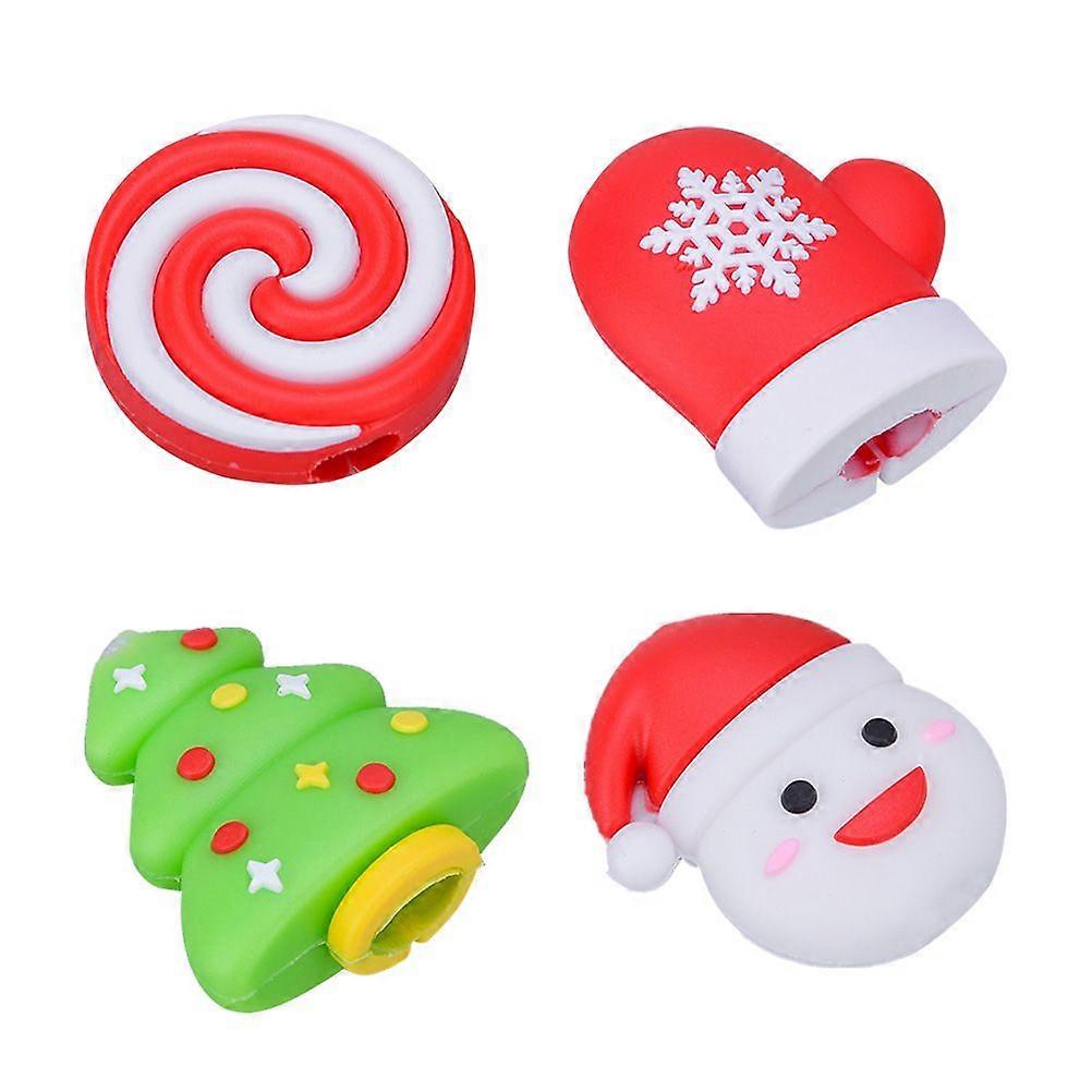 4pcs Christmas Theme Cable Sleeve Cable Protective Cover Data Line Protector Phone Accessory