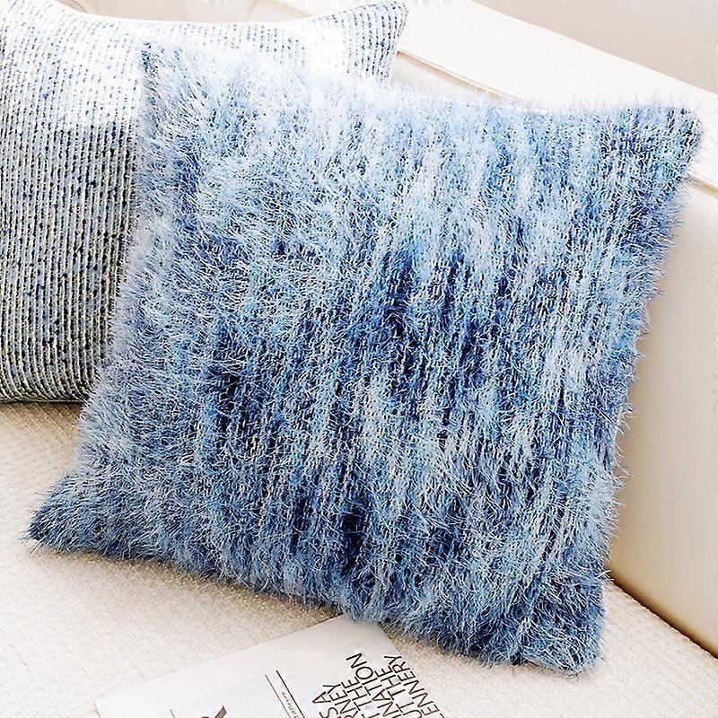 Light blue pencil-shaped plush square pillowcase (45x45cm), single modern minimalist style, plush blue lumbar support (without insert),