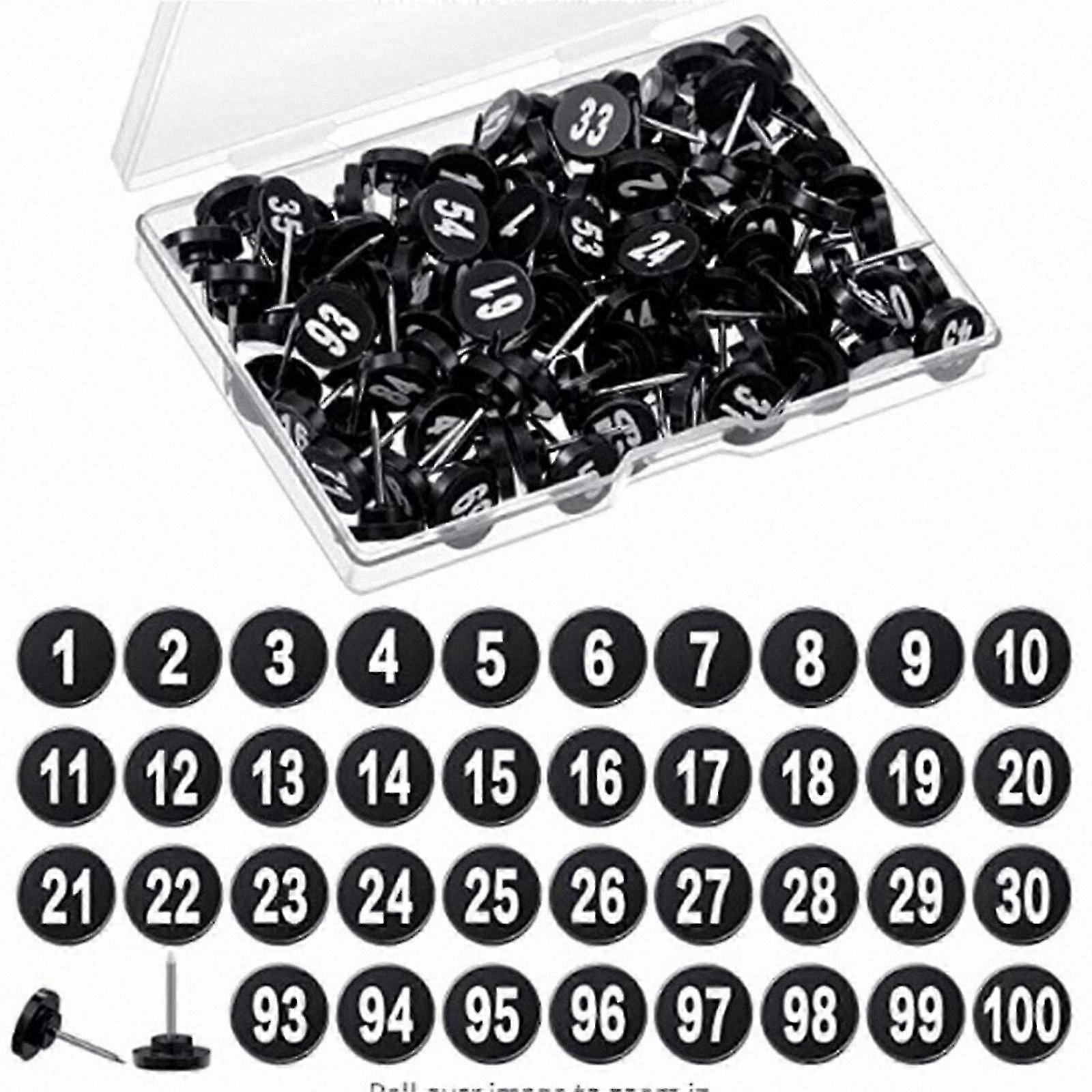 100 Count White Numbered Push Pins for Bulletin Boards, Map Tacks for Office School Home Use, Craft and Photo Wall Essentials
