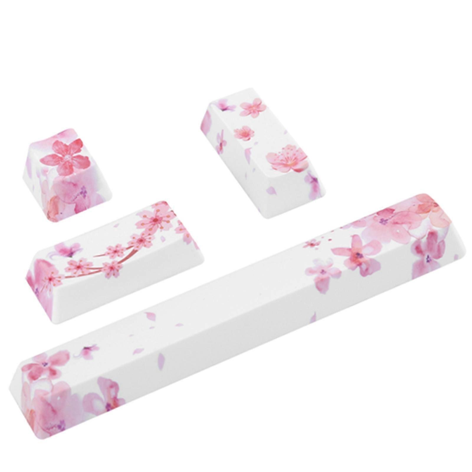 DIY Sakura Pattern Keycaps Space KeyESC KeyEnter KeyNumpad Enter Key Cap for Mechanical Keyboard(4Pcs, Sakura Pattern )
