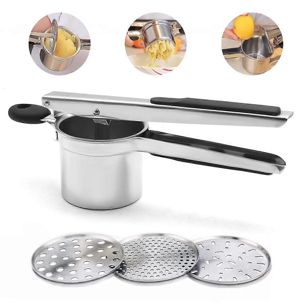 Potato Ricer Set Stainless Steel with 3 Interchangeable Discs for Lump Mashed Potatoes and Vegetables