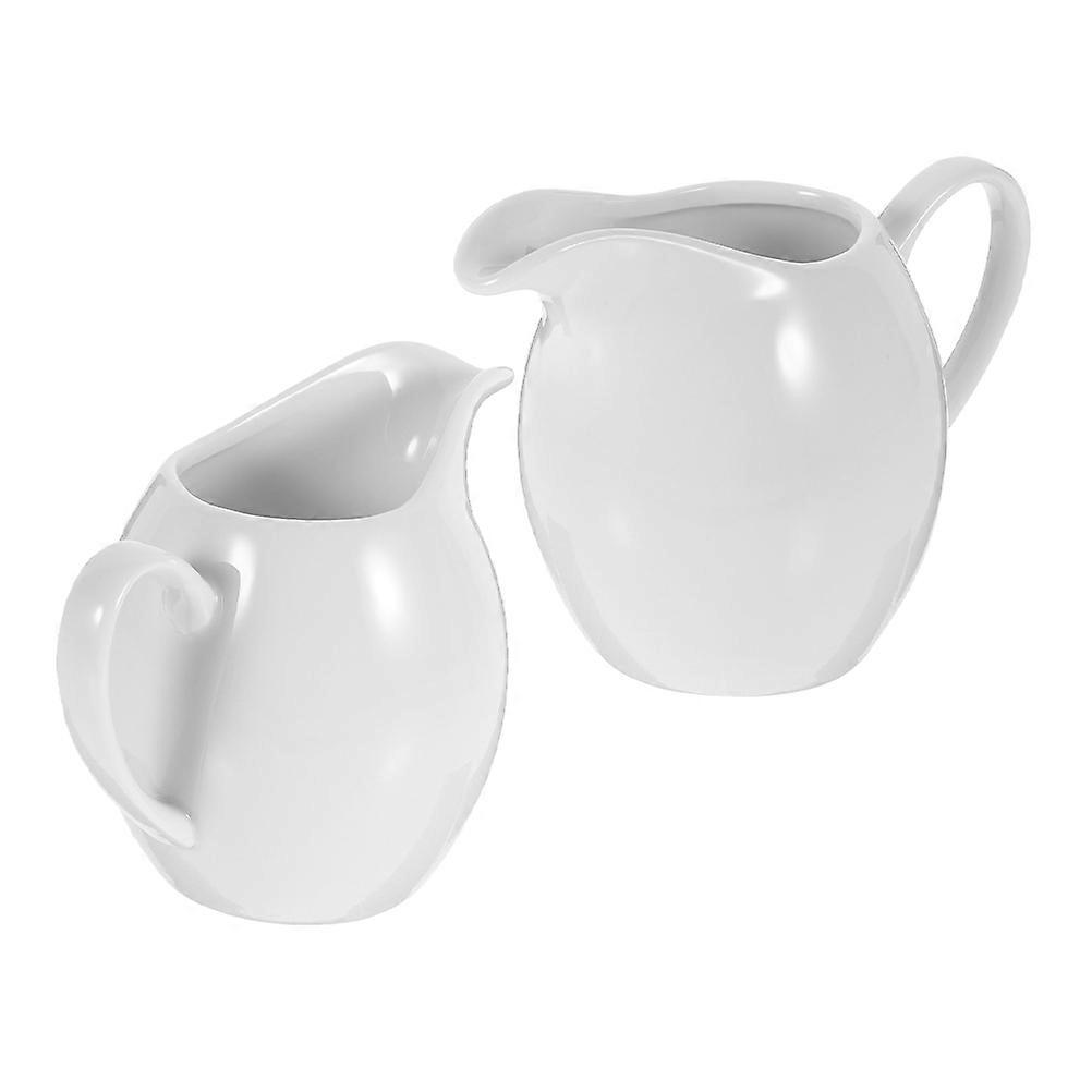 Milk Pitcher White Ceramic For Restaurants With Handle Sturdy Bottom Storage 2Pcs