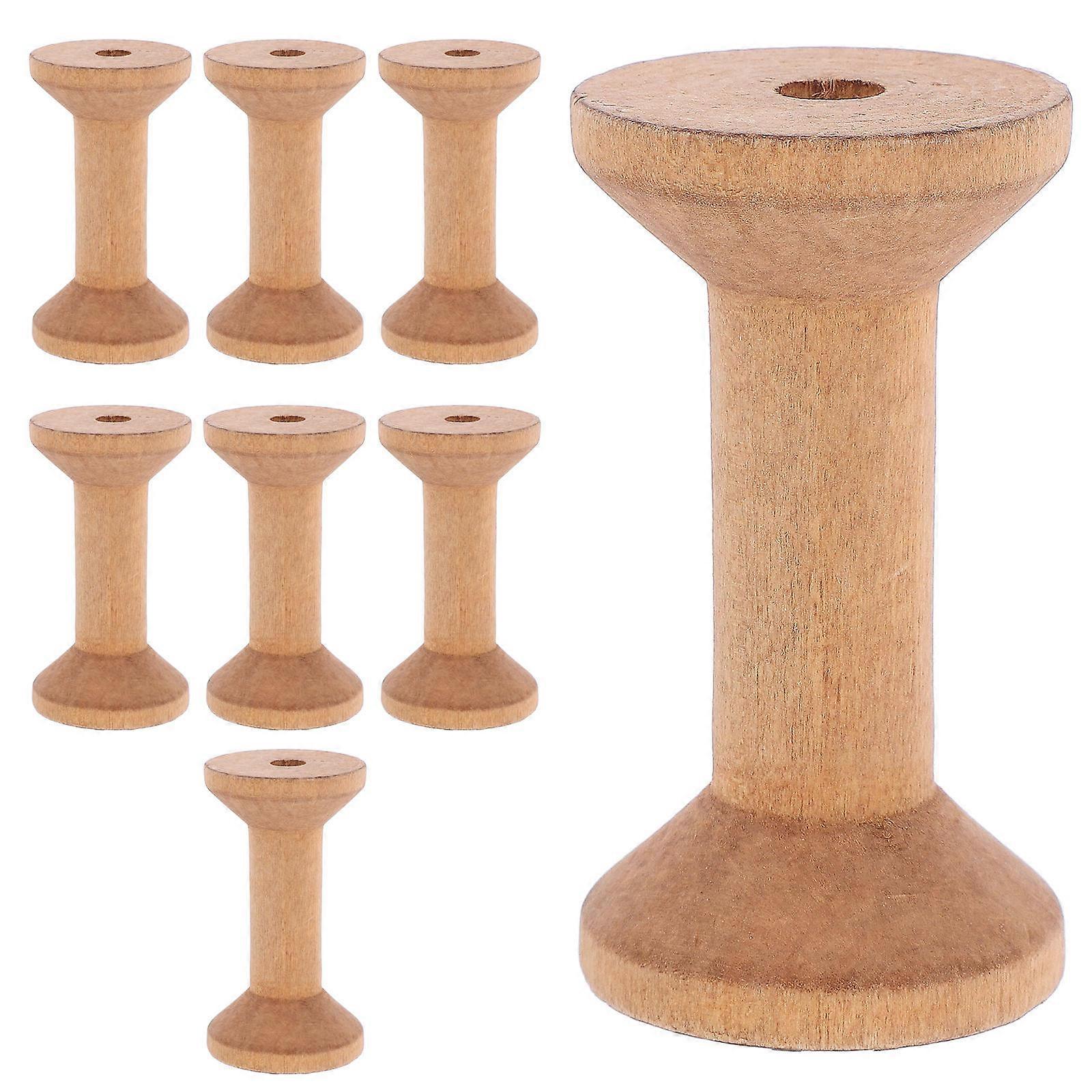 Wooden Thread Cord Roll for Sewing Use 8Pcs Khaki Empty Spools Durable Craft Bobbins