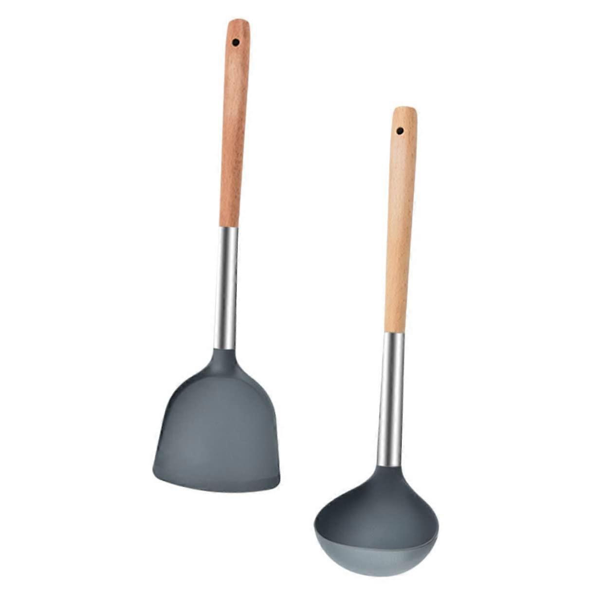 Silicone Cooking Utensils Set with Wooden Handle, Heat Resistant Nonstick Kitchen Tools for Home