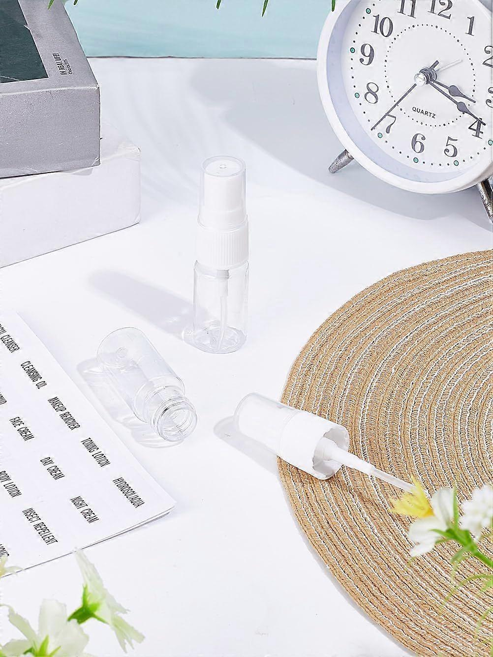 6Pcs Plastic Travel Spray Bottles 10ml Column Travel Fine Mist Atomizer with Stickers Small Refillable Liquid Containers for Essential Oil Cleaning So