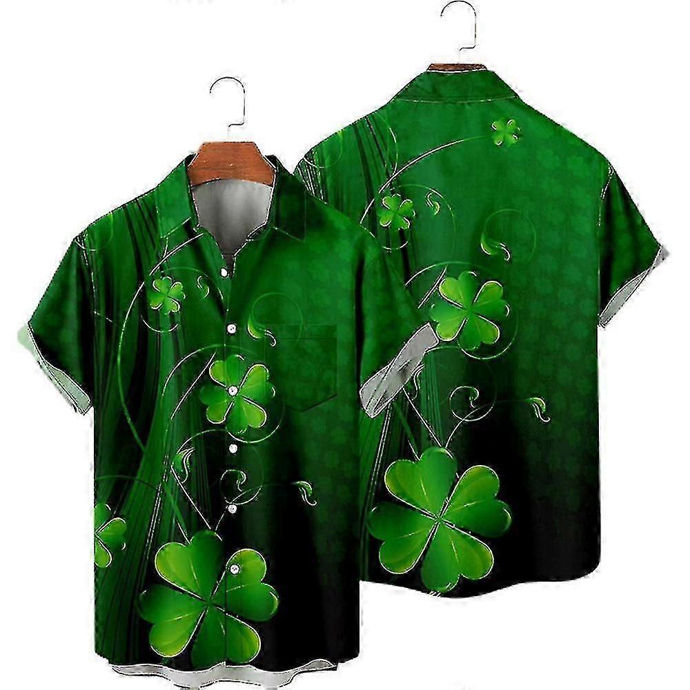 Plus Size Men's St. Patrick Print Caual Button Down Short Sleeve Shirt Tops