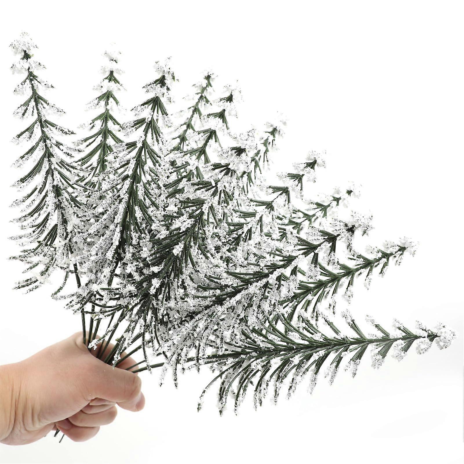 48 PCS Artificial Pine Branches with Snow Frosted Needles for Christmas Wreaths and Holiday Crafts