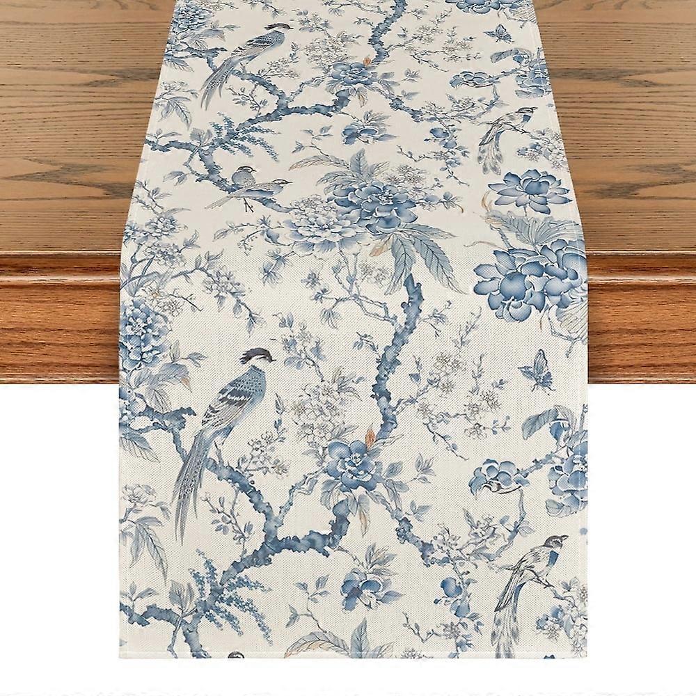 Smile 60" x 13" Machine Washable Vibrant Polyester Peacock Flower Spring Table Runner