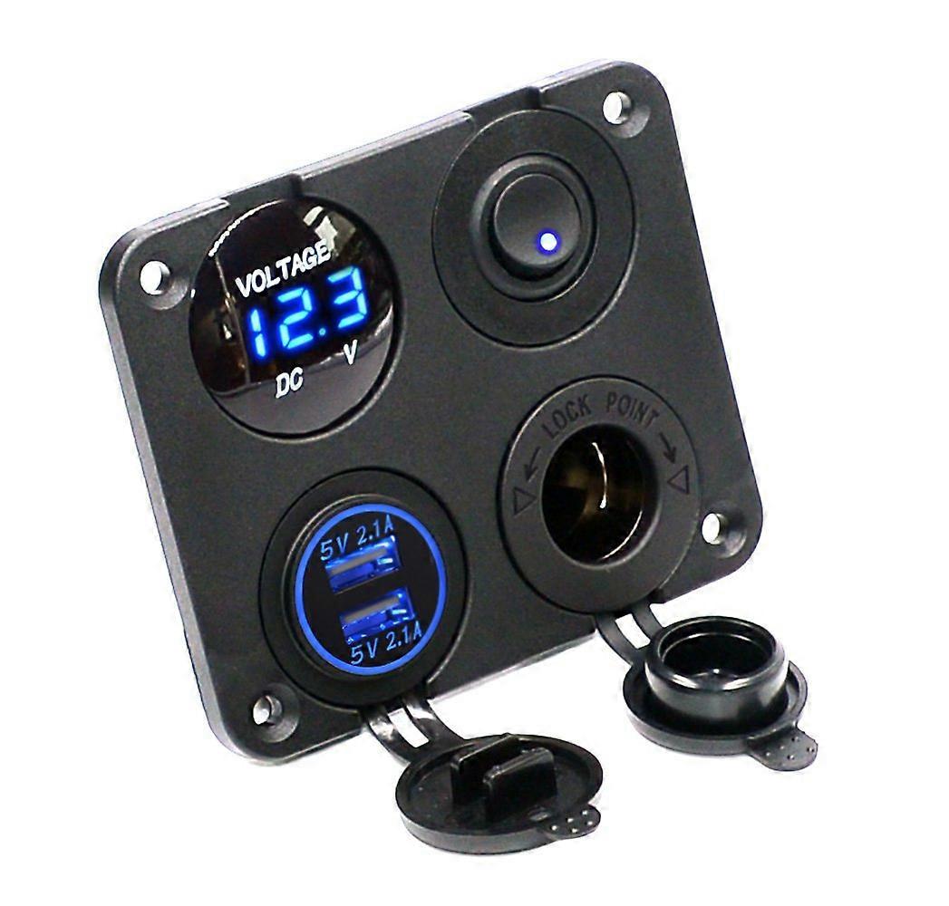 12V USB Charger Panel with Voltmeter and Marine Switch Panel for RV Boat Car Truck Camper