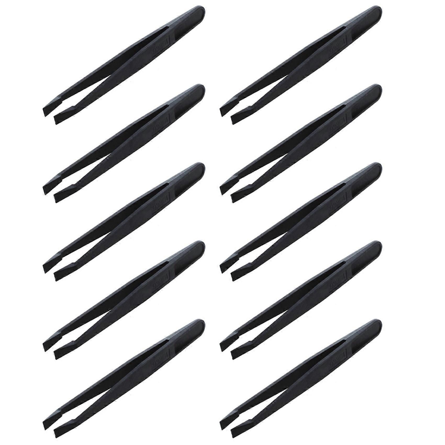 10X Manual Tool Black Plastic Flat Tip Anti-Static Tweezers