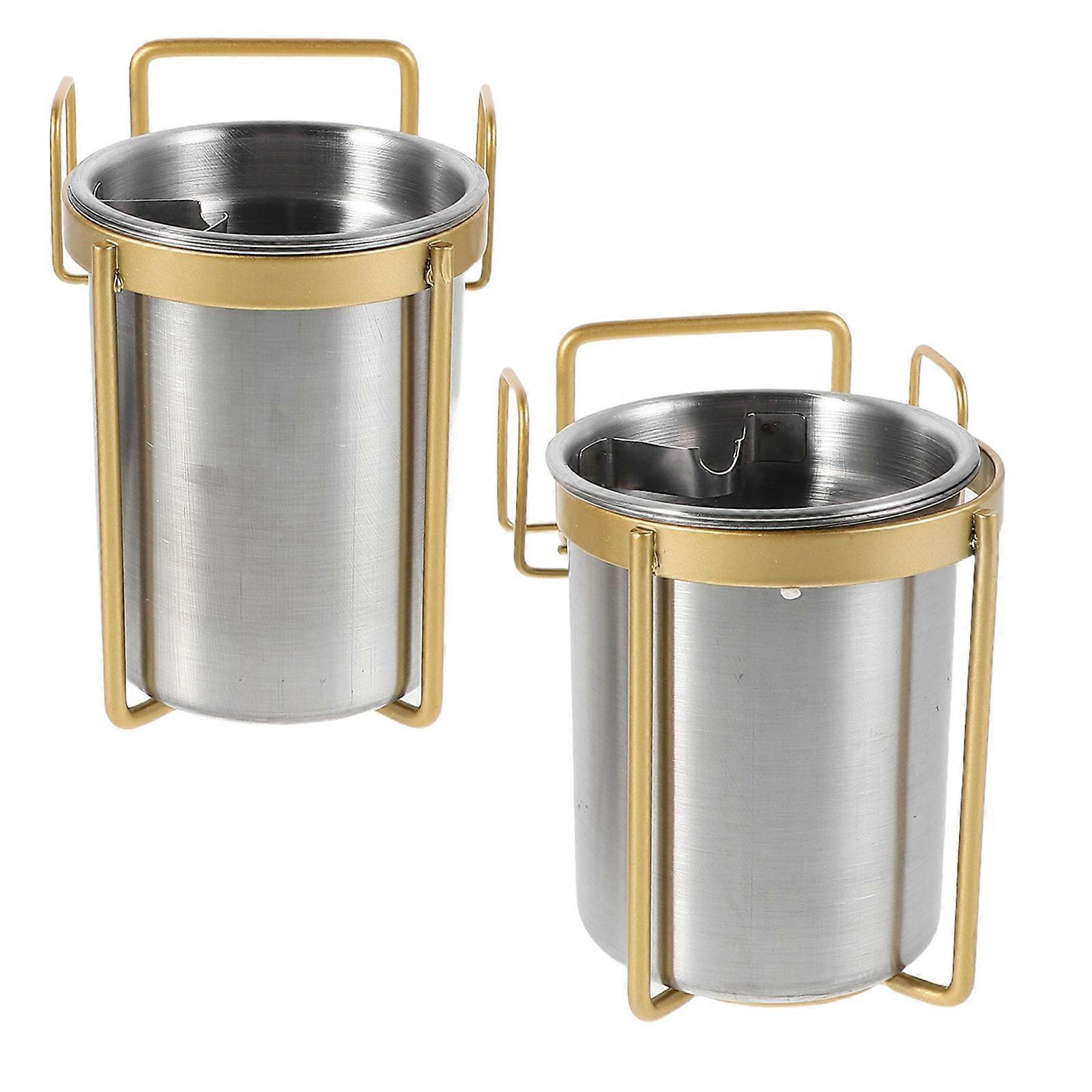 Wall Mounted Ash Container Stainless Steel Ashtray for Storage 2Pcs Silver