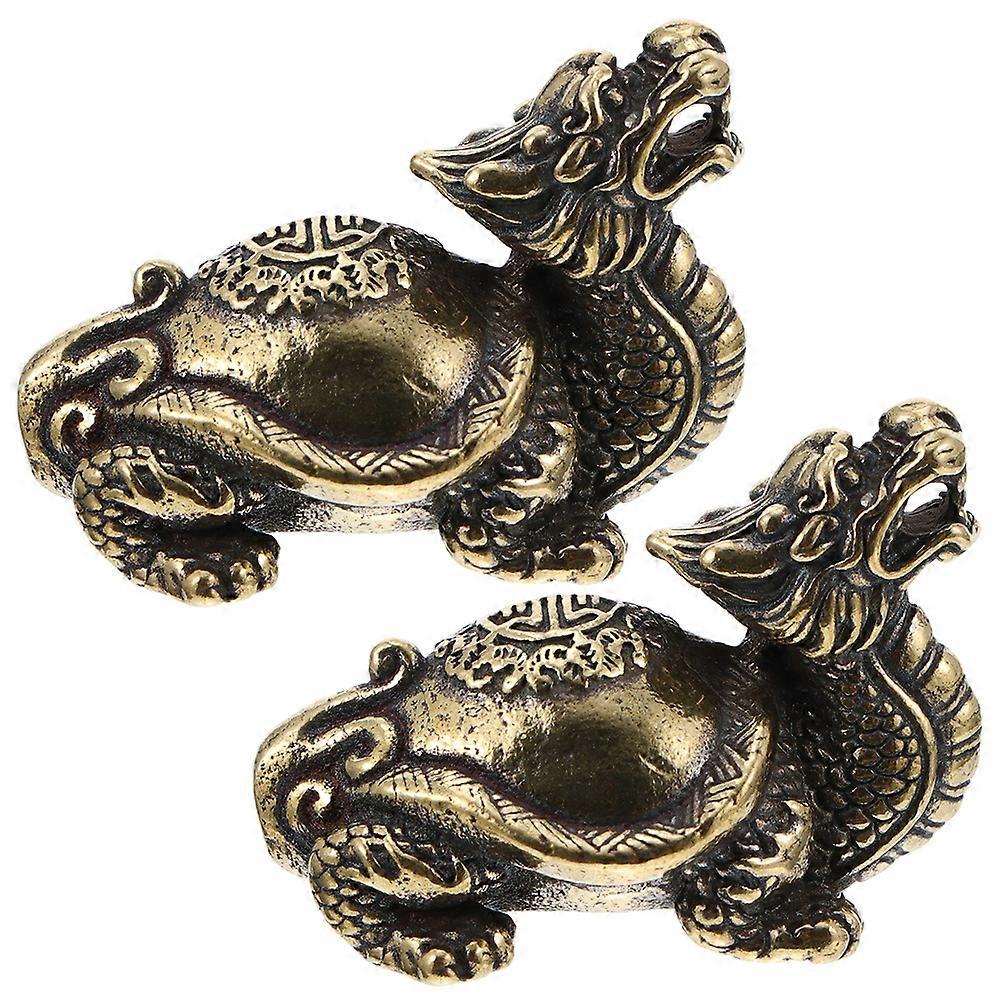 Dragon Turtle Key Chain Charm for Decoration 2Pcs Brass Retro Modeling Craft