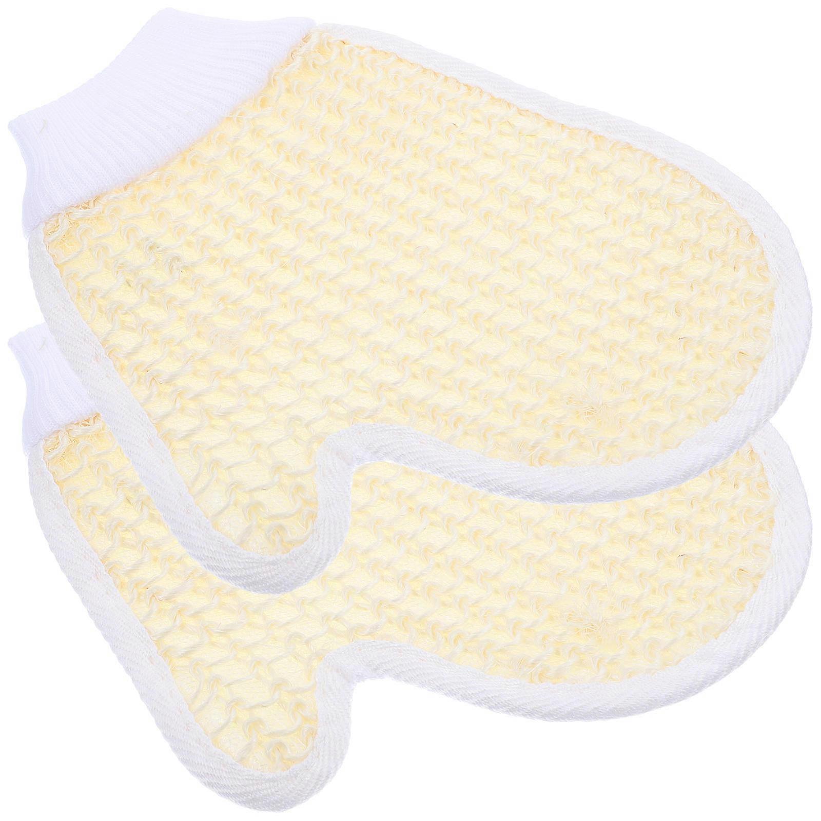 Beige Chenille Bath Gloves for Body Cleaning 2Pcs Practical Home Use
