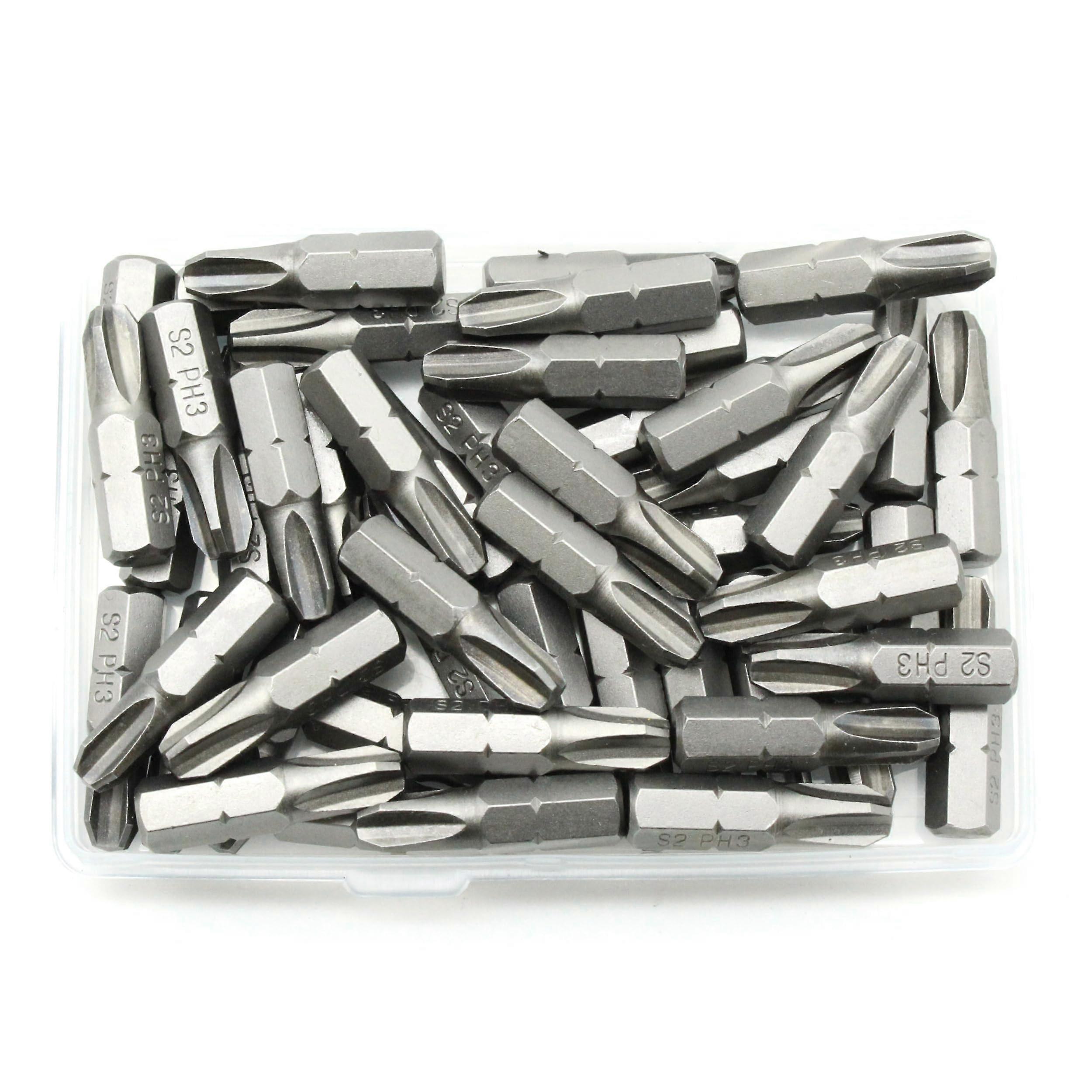 50 Pack PH3 Phillips #3 Impact Driver Bits 1 Inch S2 Steel Hex Shank Precision Fit
