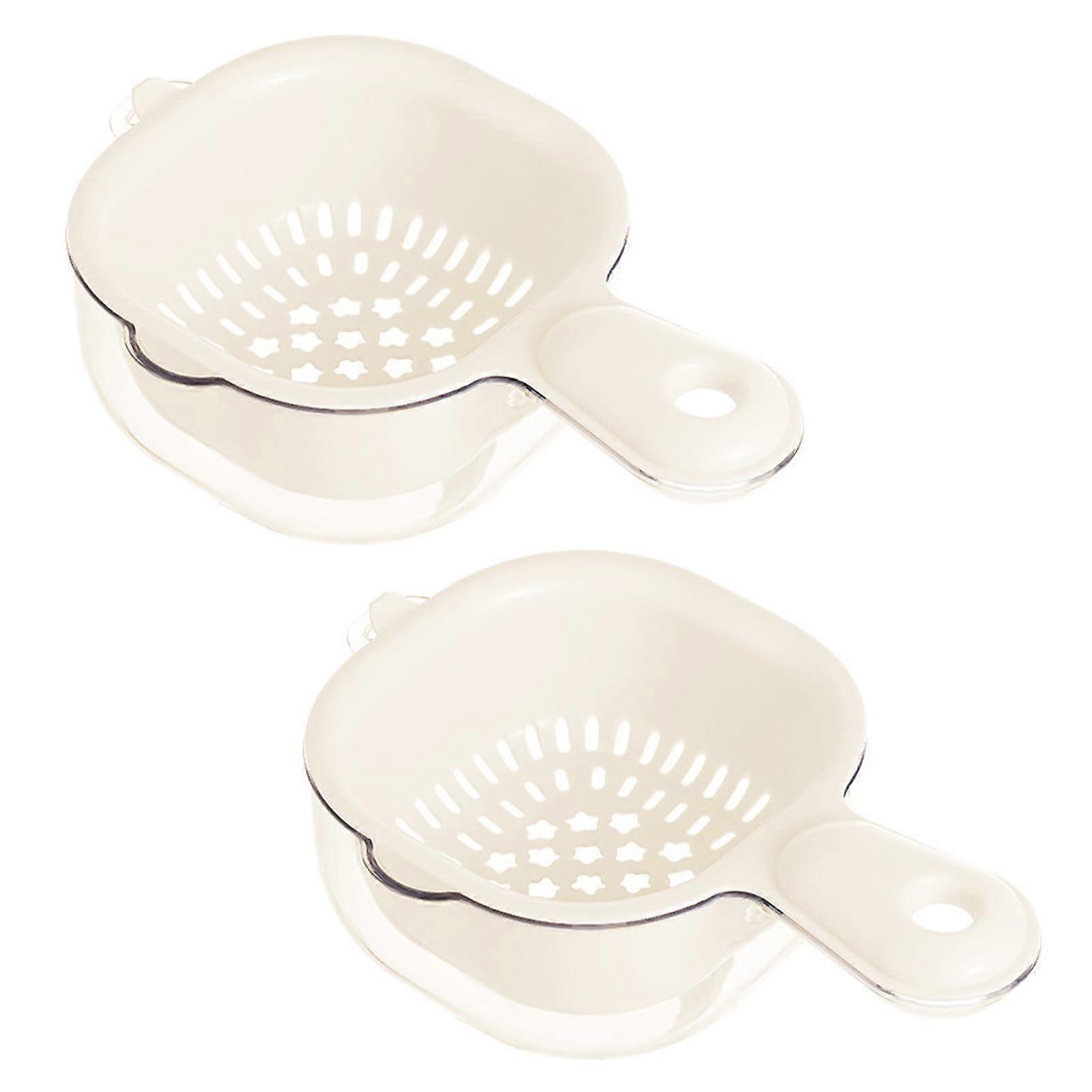 2 Pcs Double Layer Fruit Strainer Bowl with Handle, MultiPurpose Vegetable Washing Basket White