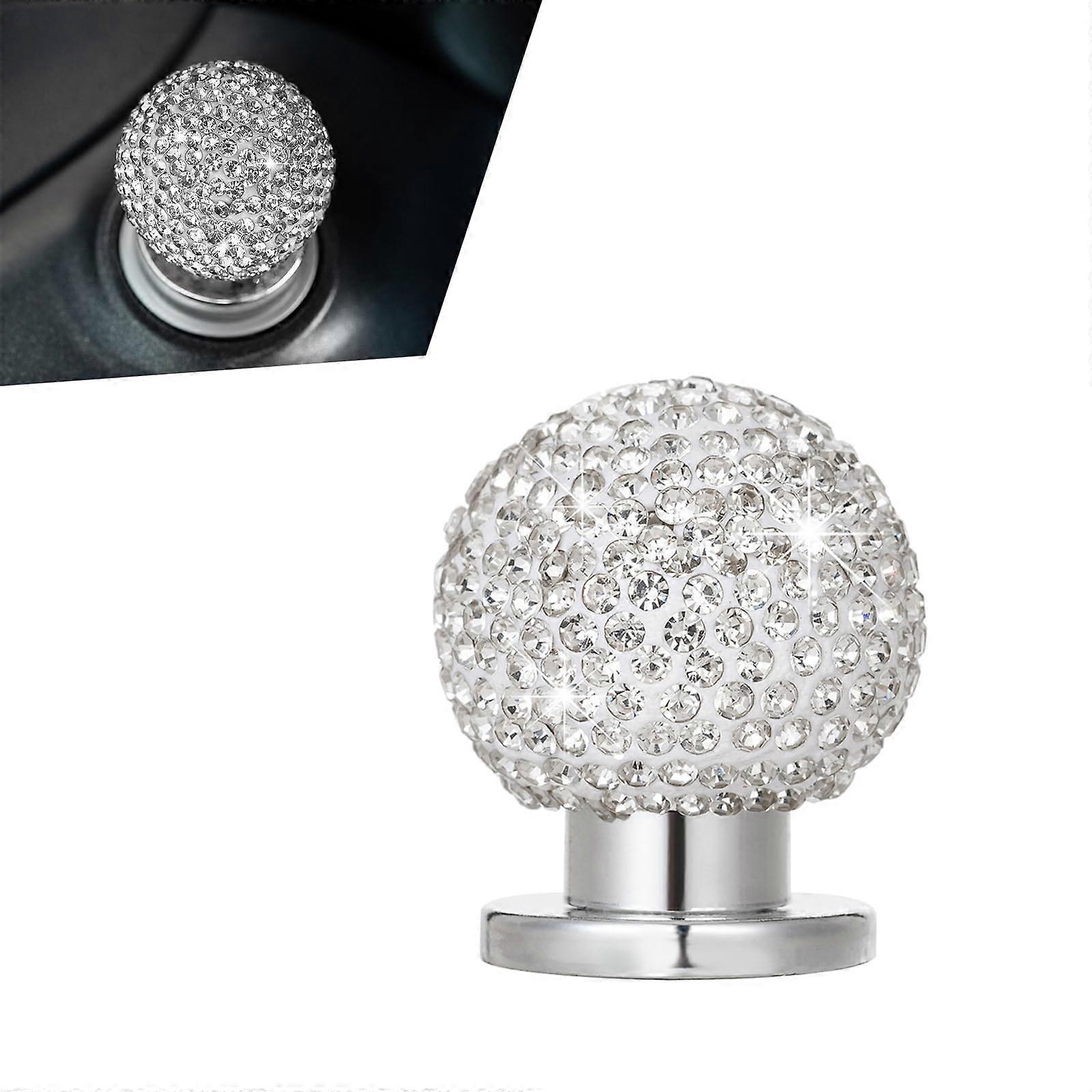 Bling Car Engine Start Button Cover with Crystal Rhinestones, Scratch Protection, Universal White