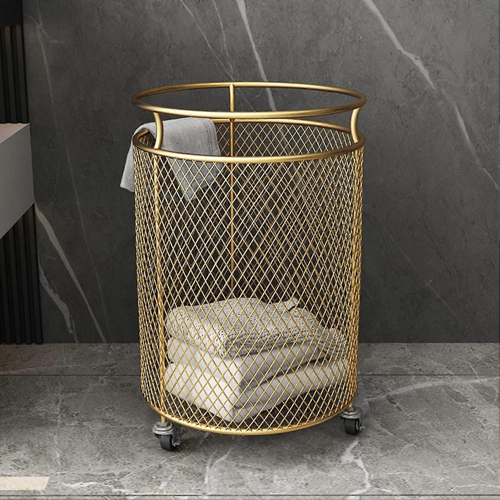 Laundry Hamper Waterproof Large Capacity Rolling Laundry Basket with 360° Wheels and Rustproof Frame Gold