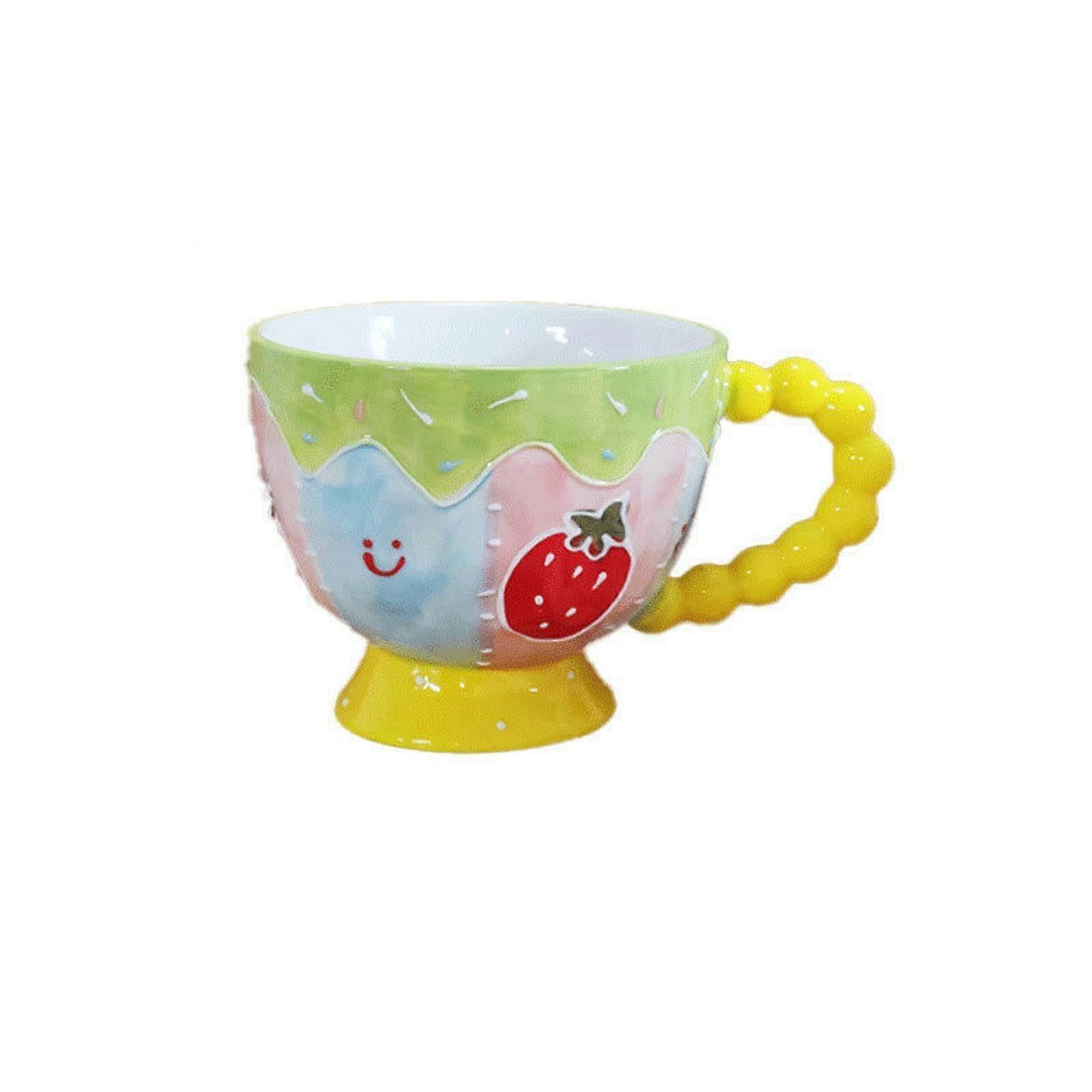 Hand Painted Ceramic Coffee Mug with Bead Handle, Large Capacity Tea Cup, Microwave Safe