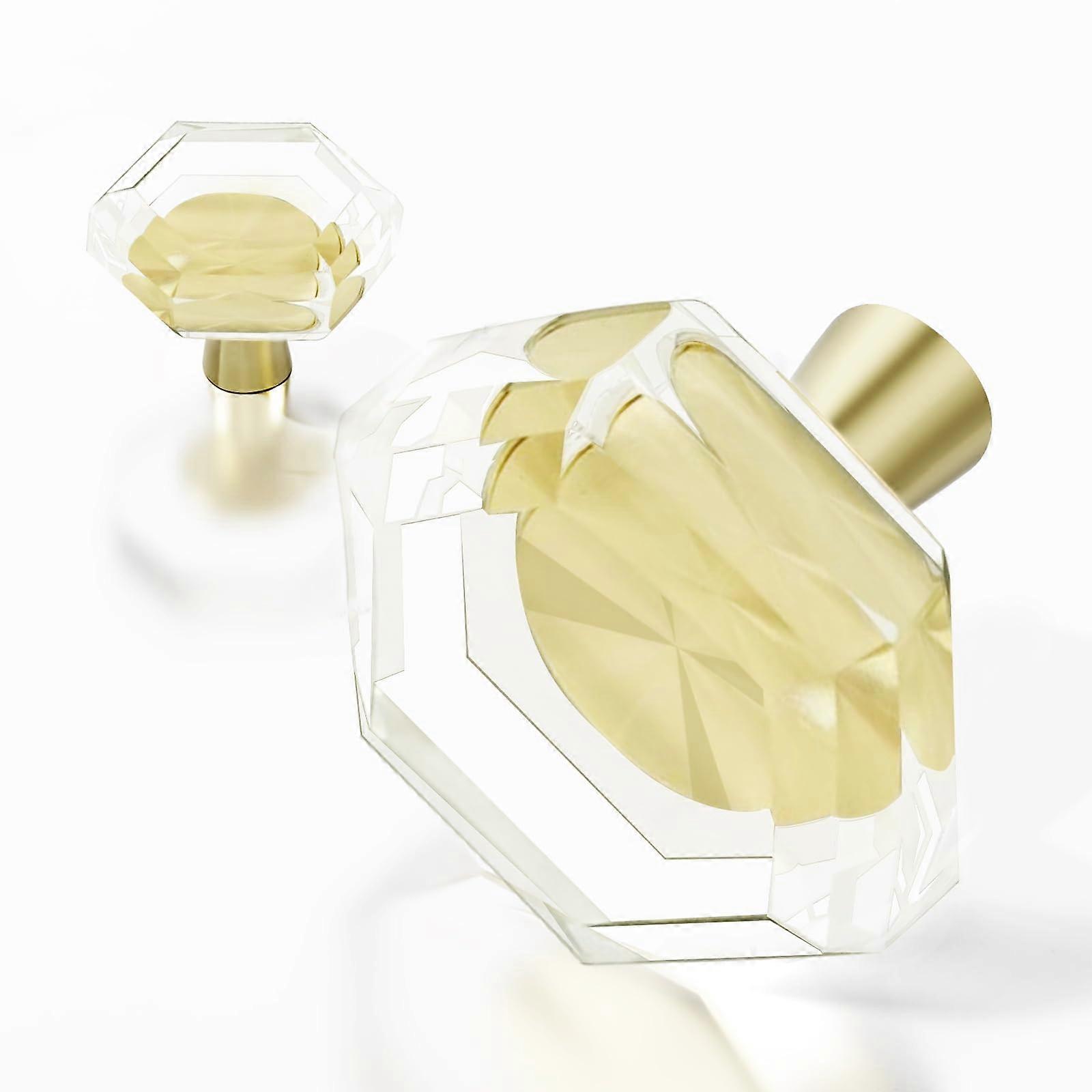 Hexagon Brushed Gold Cabinet Knobs with Crystal Glass and Solid Brass Base, 4 Pack Drawer Pulls