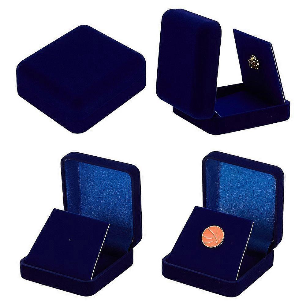 Flocking Plastic Badge and Medal Keepsake boxes with Velvet Inside Rectangle Midnight Blue 7x6.65x2.85cm