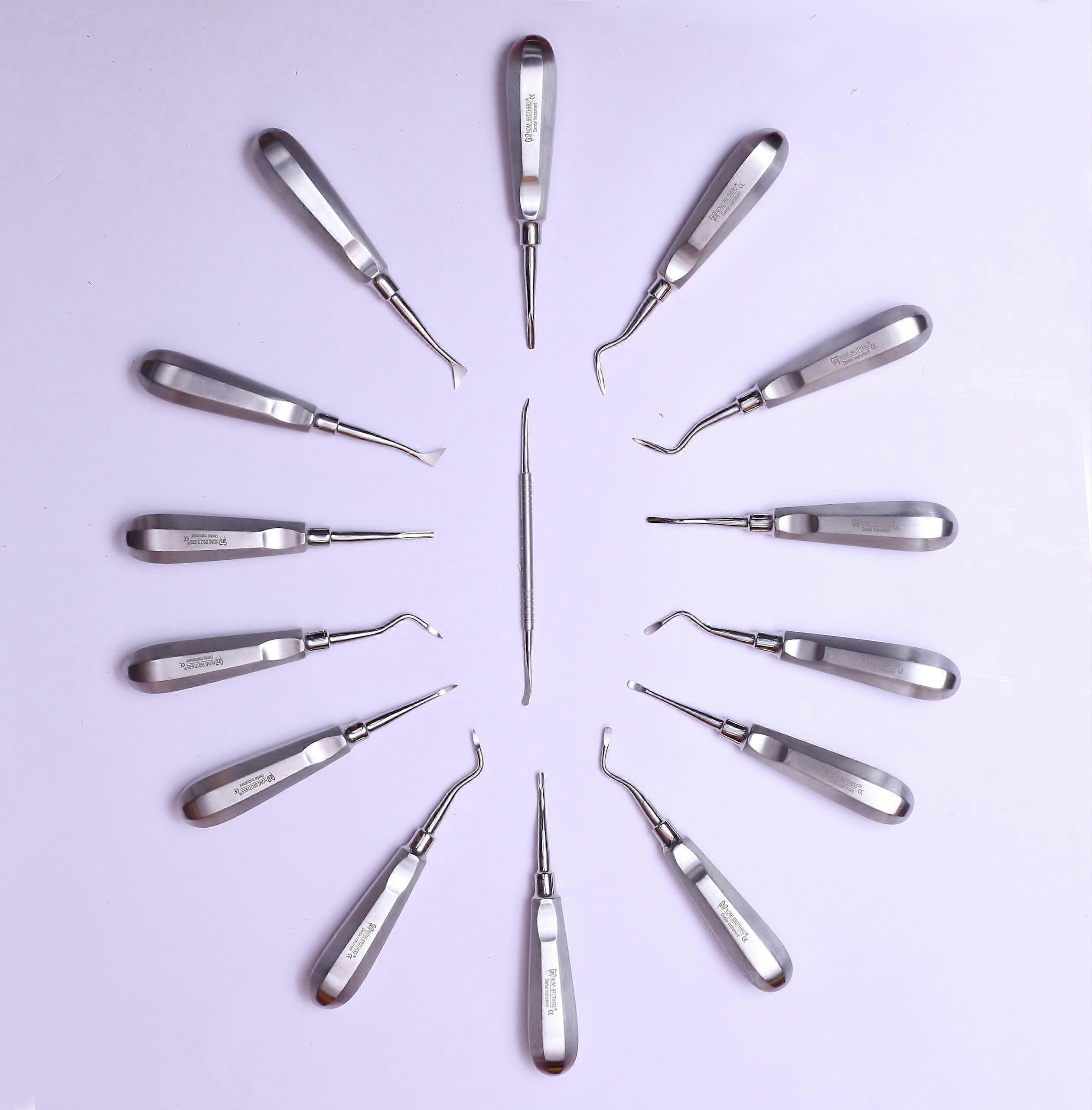 15Piece German Stainless Steel Dental Root Tip Elevators with Concave Tips for Precision Control