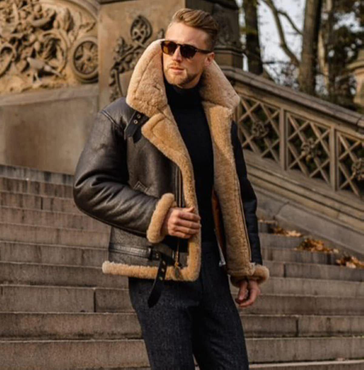 Men's Leather Aviator Jacket for Winter