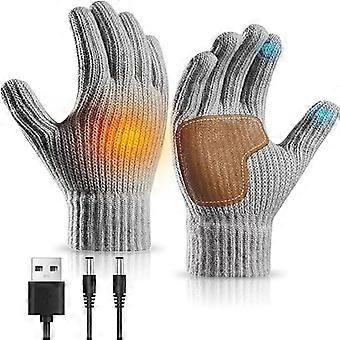 Guantes de invierno con calefacción USB para pantalla táctil, compatibles con todo tipo de pantallas táctiles, para hombre y mujer, en gris.